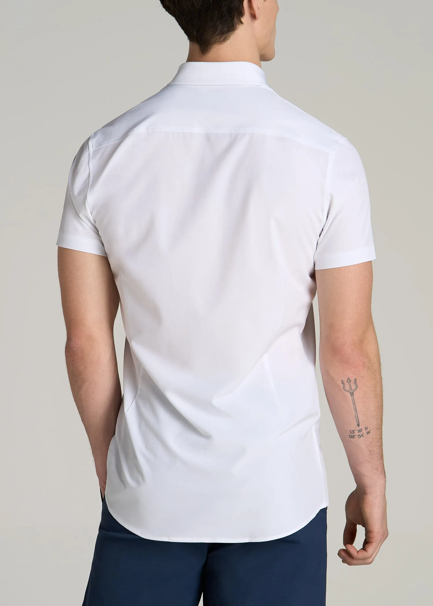 Short Sleeve Traveler Stretch Button Shirt for Tall Men in Bright White sold by American Tall product image thumbnail 5