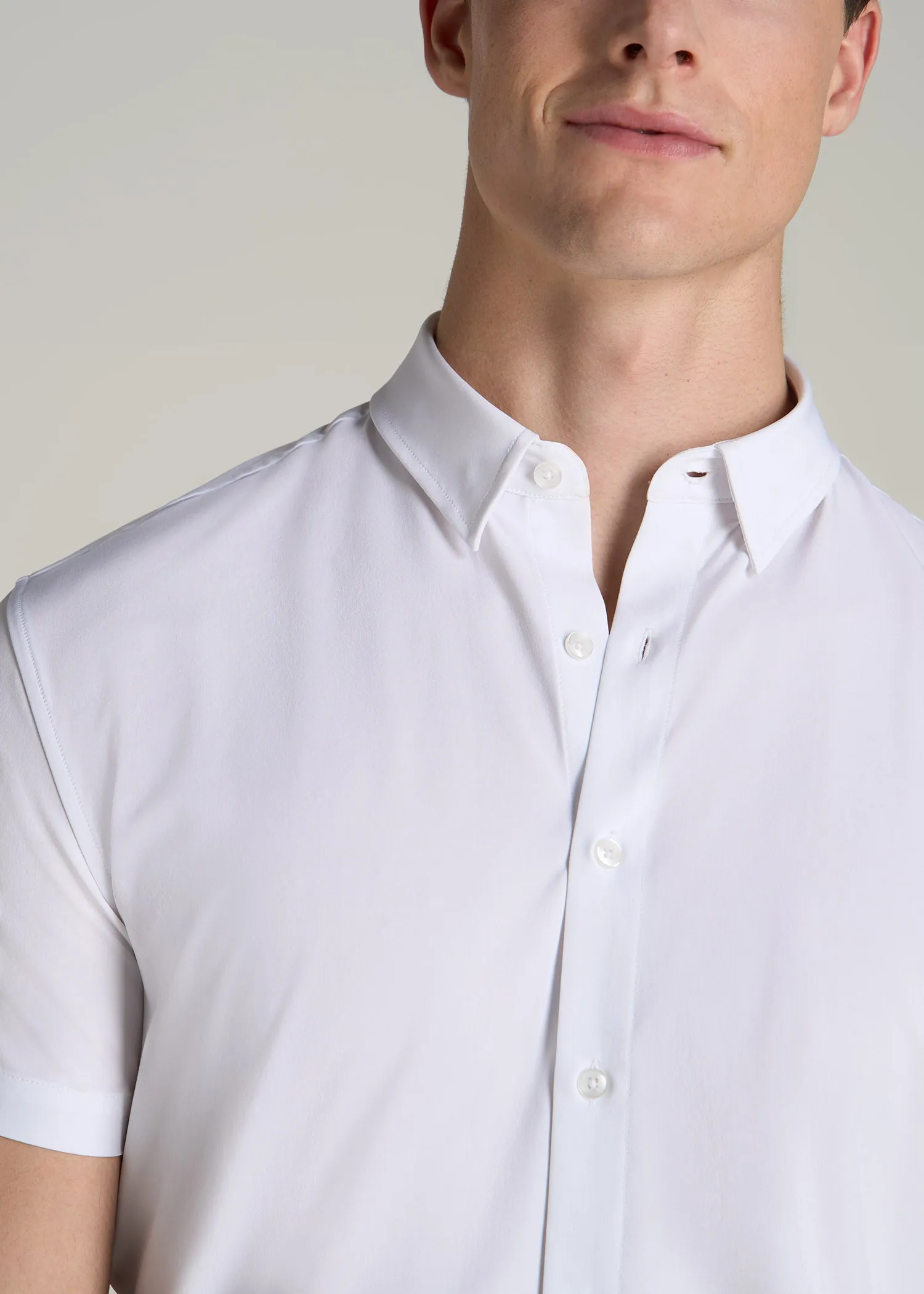 Short Sleeve Traveler Stretch Button Shirt for Tall Men in Bright White sold by American Tall product image thumbnail 2