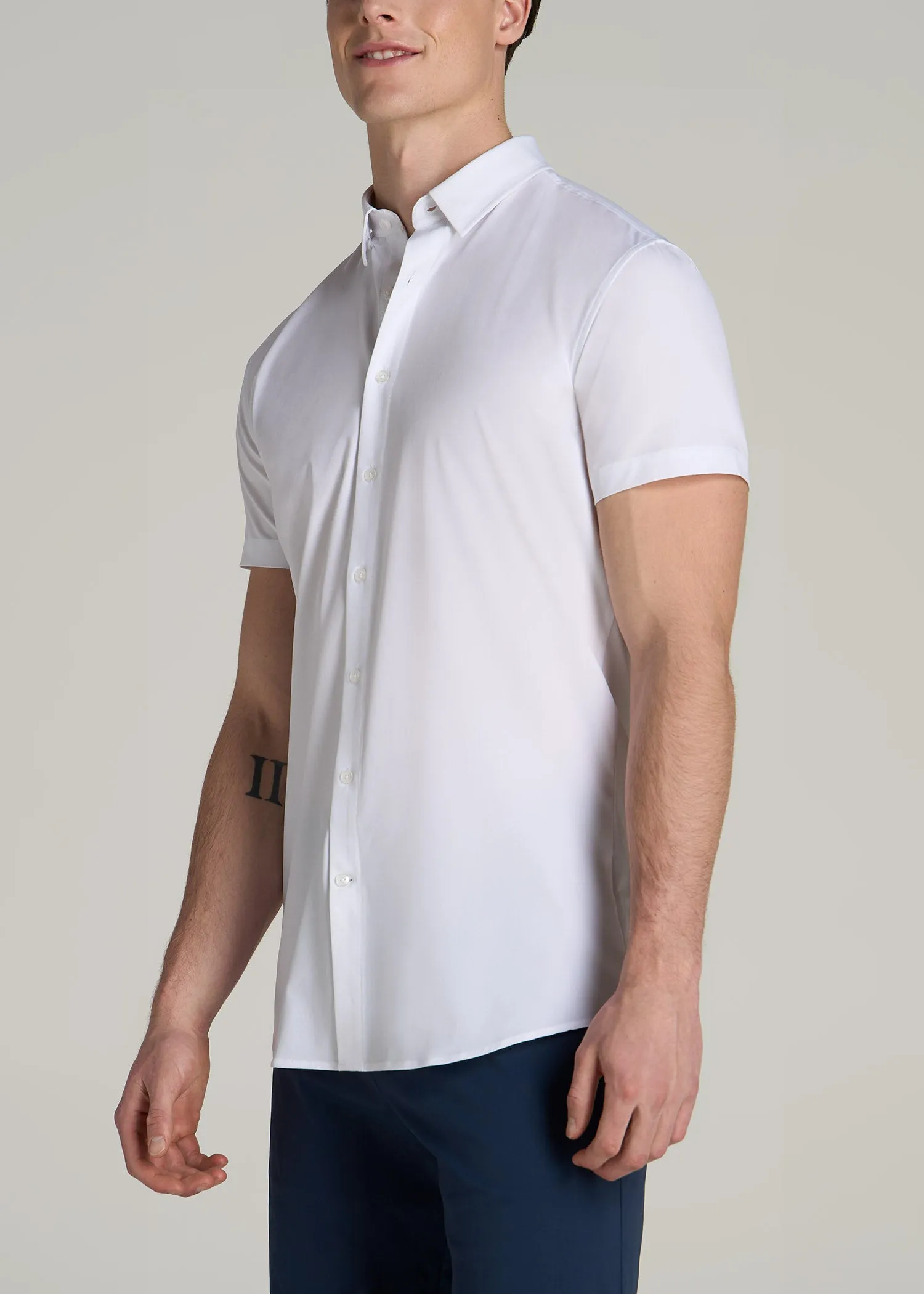 Short Sleeve Traveler Stretch Button Shirt for Tall Men in Bright White sold by American Tall product image thumbnail 3