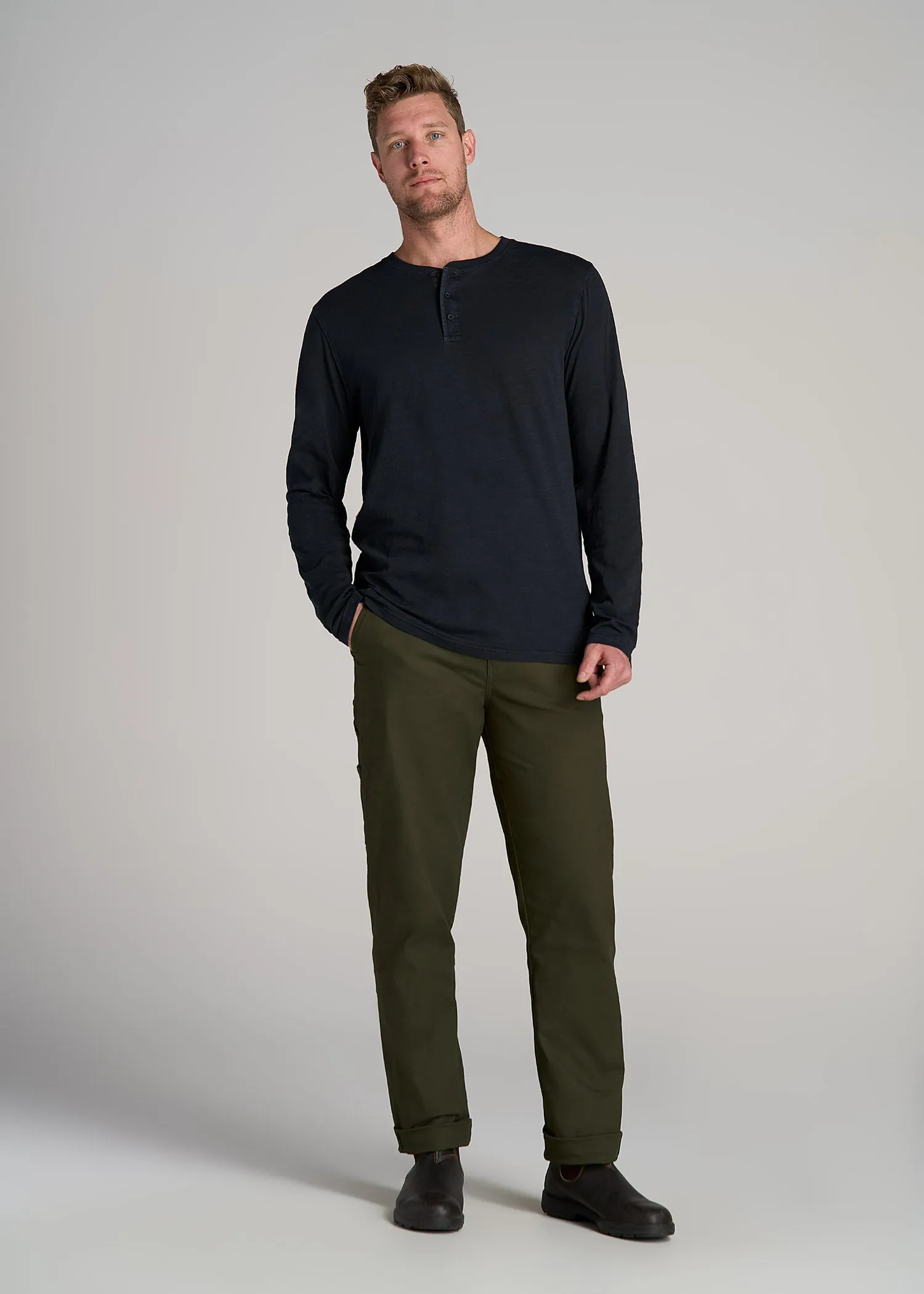 LJ&S Vintage Washed Slub Men's Tall Henley Shirt in Vintage Black sold by American Tall product image thumbnail 4