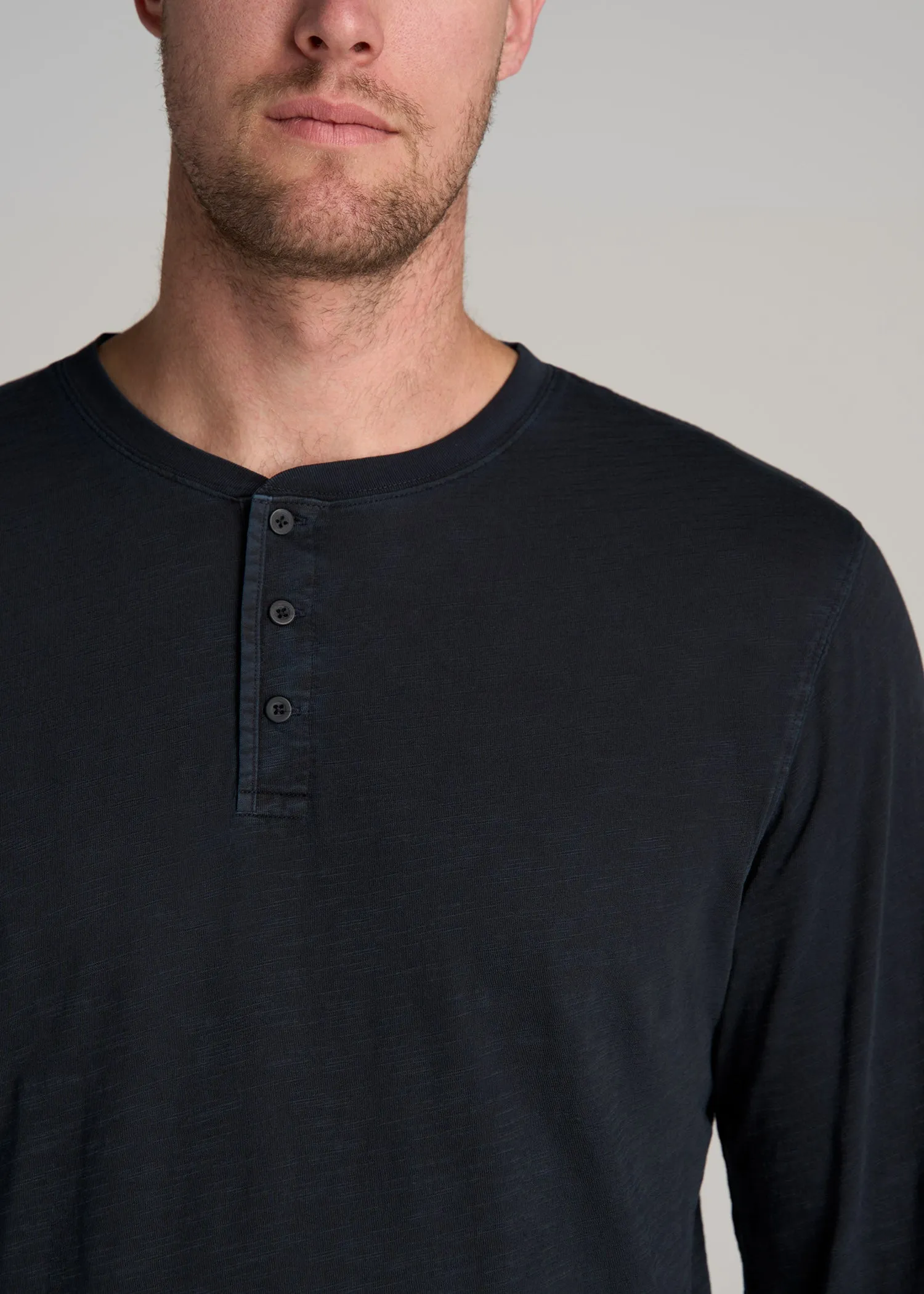 LJ&S Vintage Washed Slub Men's Tall Henley Shirt in Vintage Black sold by American Tall product image thumbnail 2