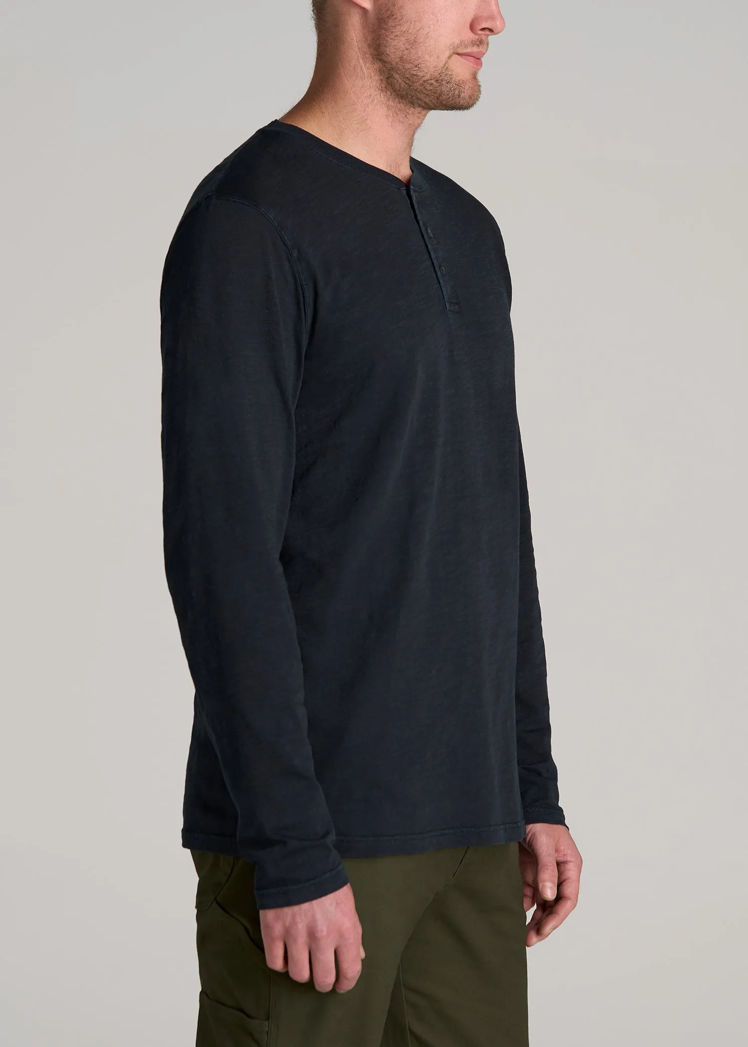 LJ&S Vintage Washed Slub Men's Tall Henley Shirt in Vintage Black sold by American Tall product image thumbnail 3