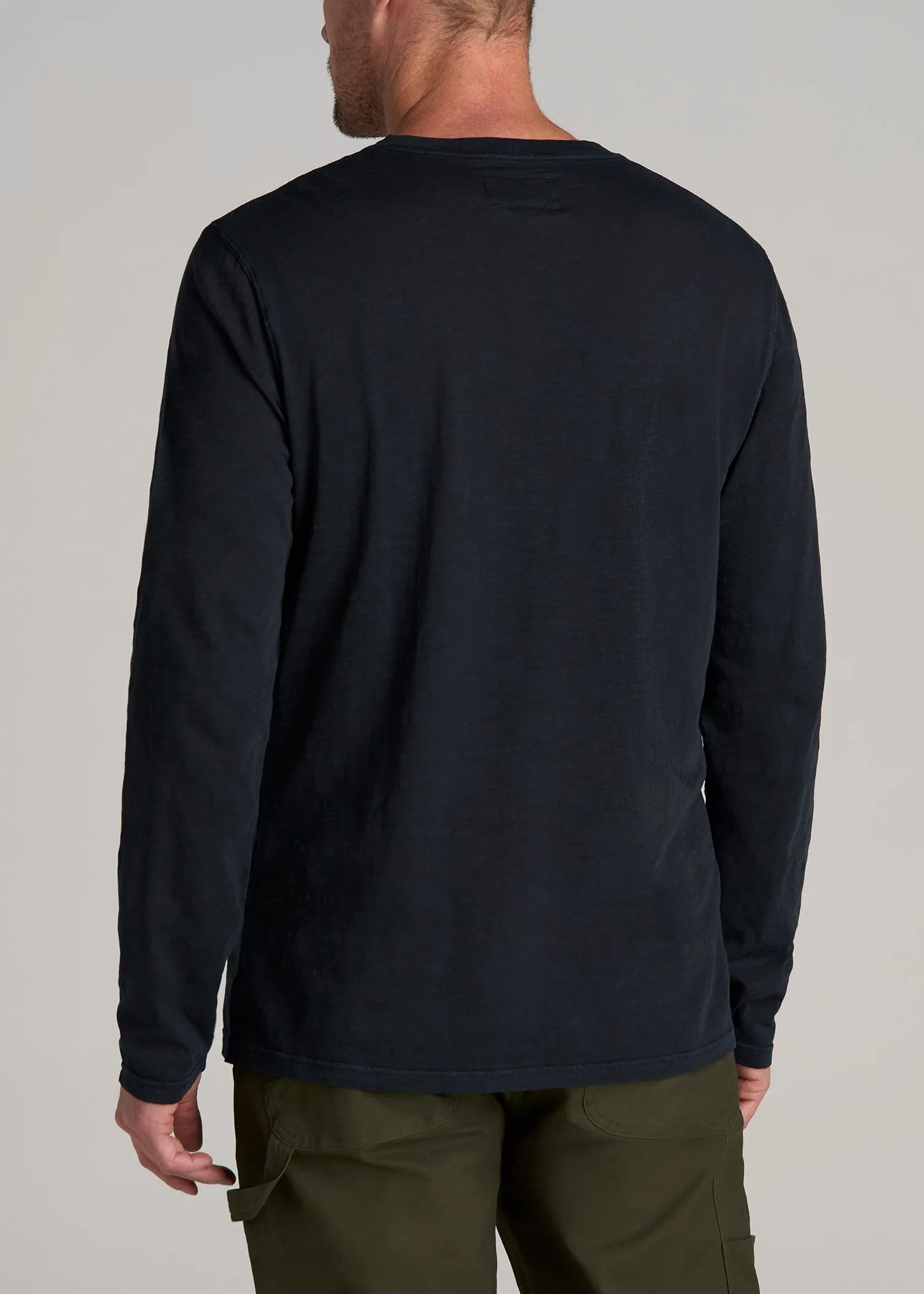 LJ&S Vintage Washed Slub Men's Tall Henley Shirt in Vintage Black sold by American Tall product image thumbnail 5