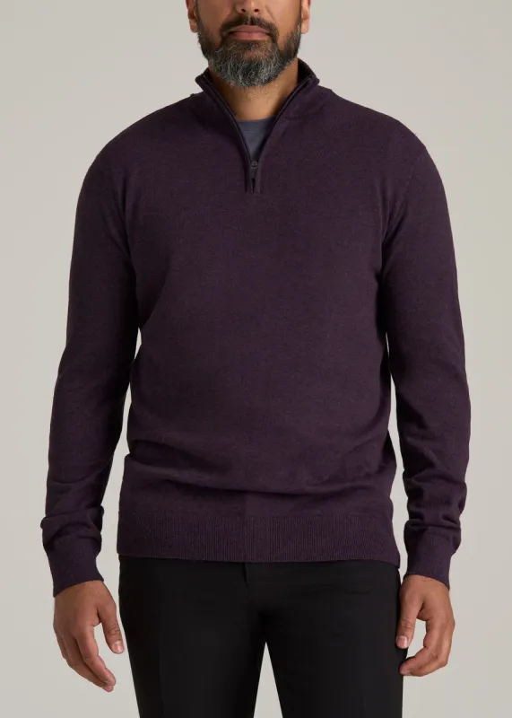 Everyday Quarter-Zip Tall Men's Sweater in Midnight Plum sold by American Tall