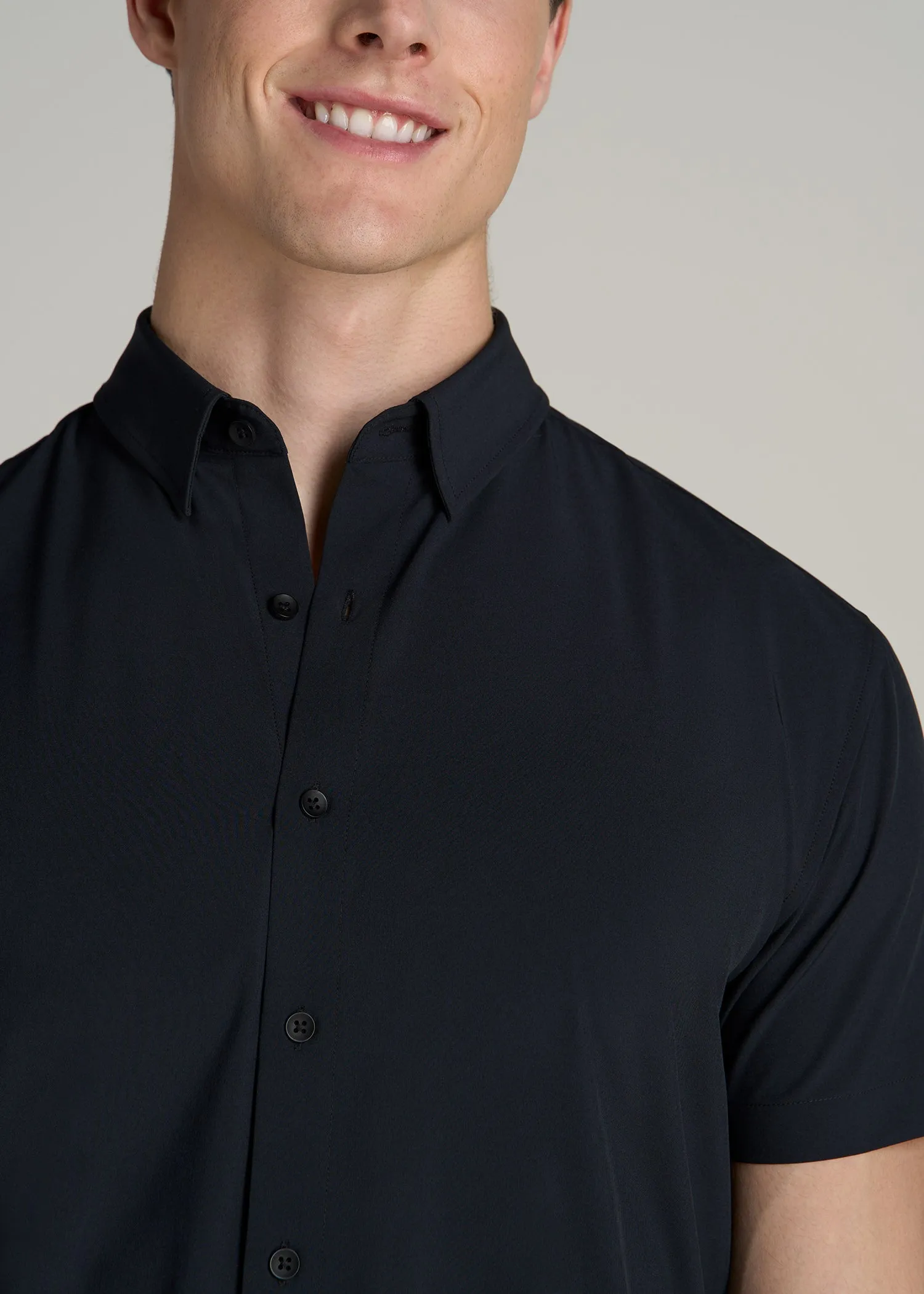Short Sleeve Traveler Stretch Button Shirt for Tall Men in Black sold by American Tall product image thumbnail 2