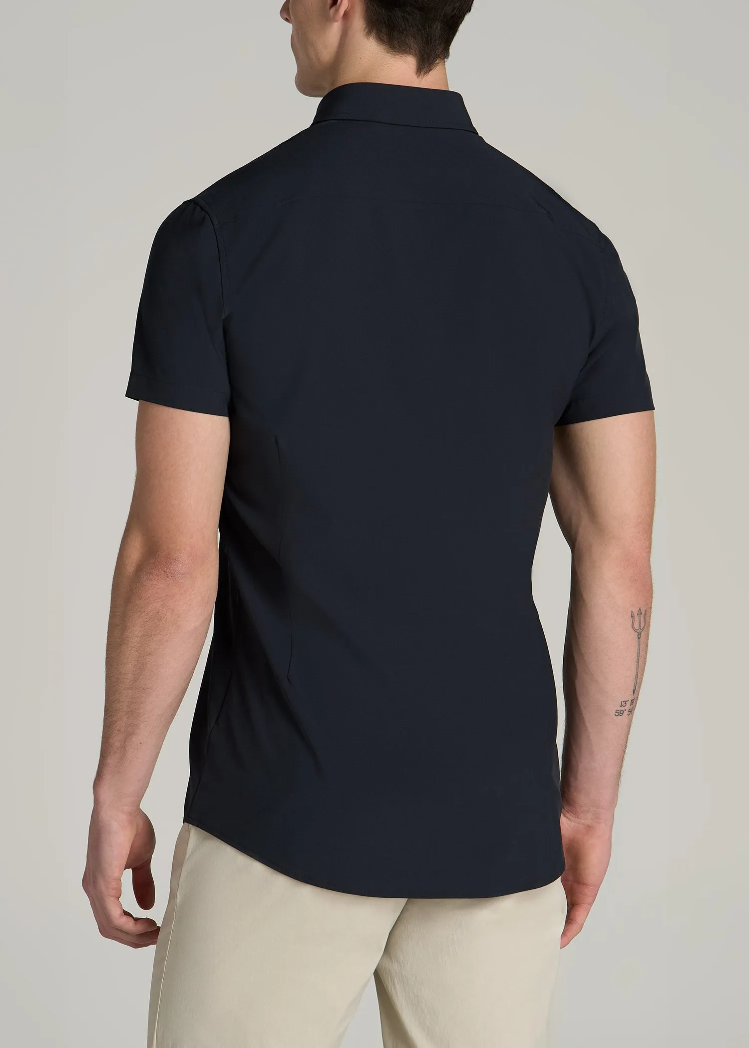 Short Sleeve Traveler Stretch Button Shirt for Tall Men in Black sold by American Tall product image thumbnail 5