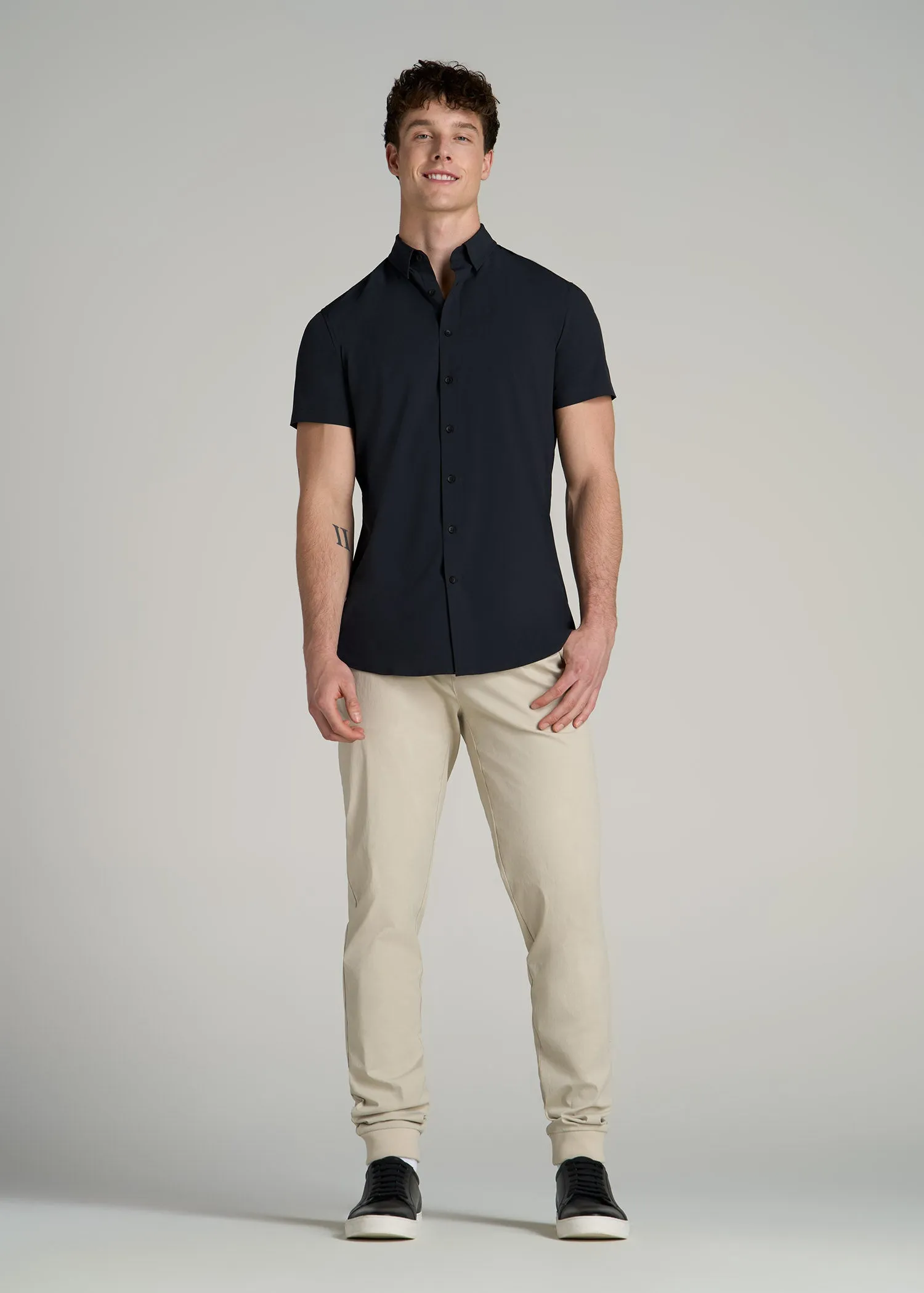 Short Sleeve Traveler Stretch Button Shirt for Tall Men in Black sold by American Tall product image thumbnail 4