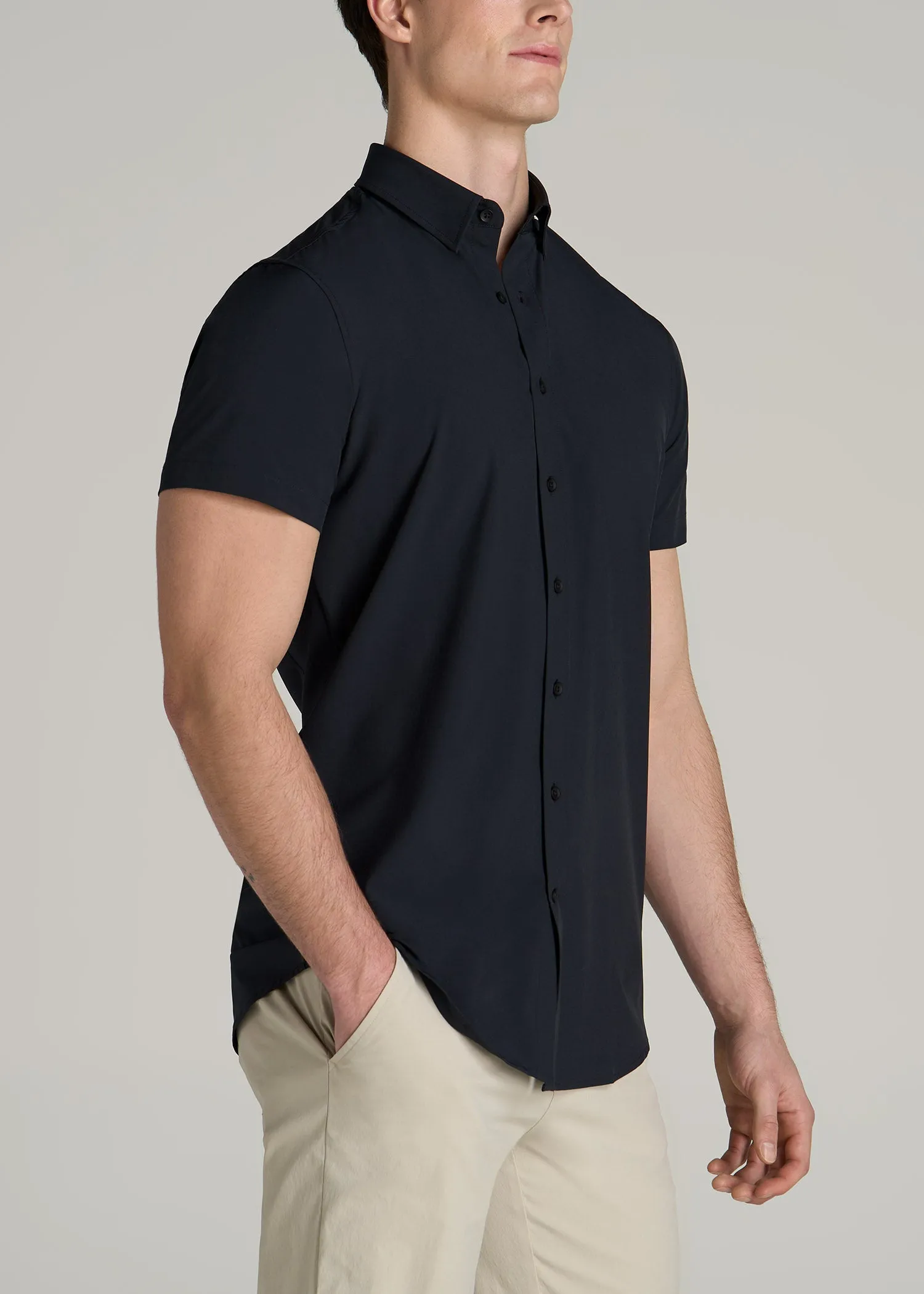 Short Sleeve Traveler Stretch Button Shirt for Tall Men in Black sold by American Tall product image thumbnail 3