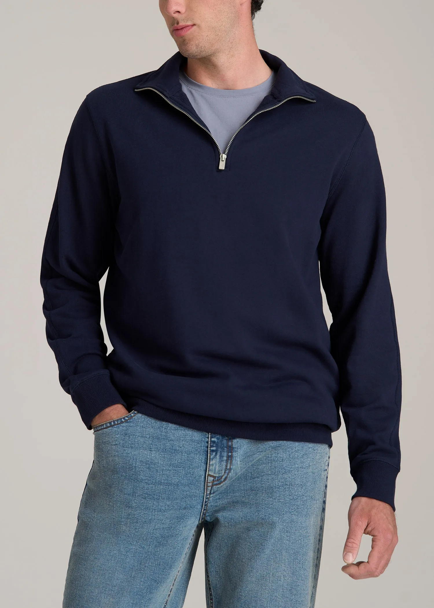 Wearever 2.0 French Terry Quarter-Zip Sweatshirt for Tall Men in Evening Blue sold by American Tall
