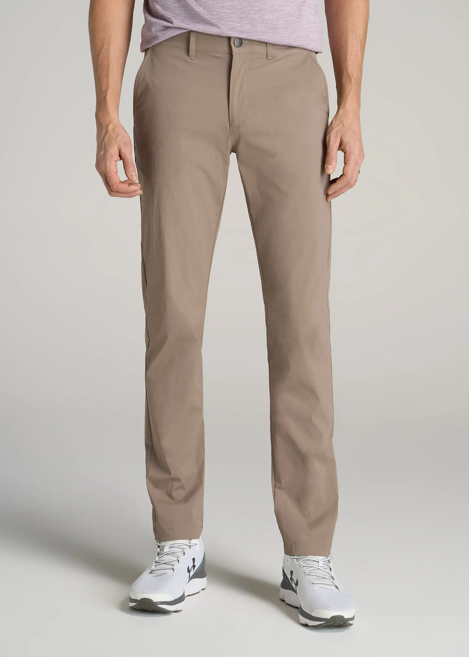 TAPERED FIT Traveler Chino Pants for Tall Men in Dark Sand sold by American Tall