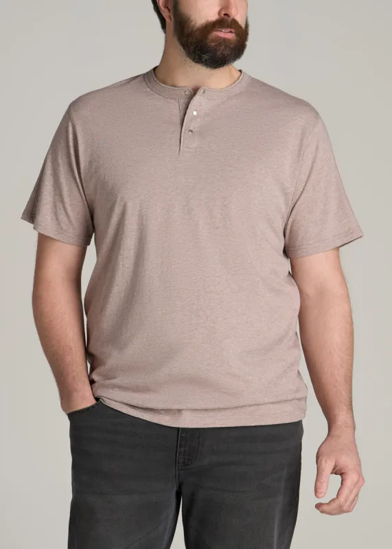 LJ&S REGULAR-FIT Jersey Henley Tee for Tall Men in Heathered Taupe sold by American Tall