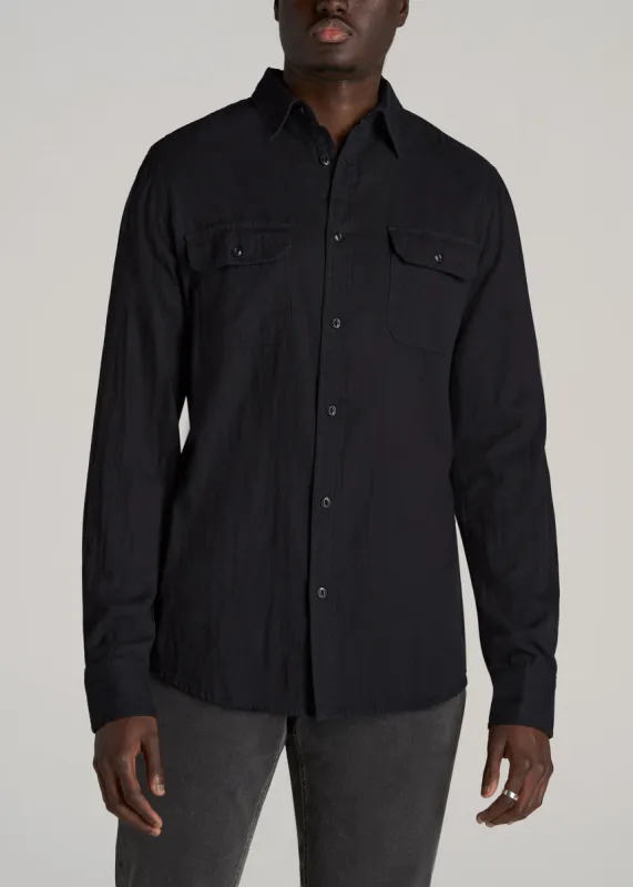 LJ&S Double Weave Shirt for Tall Men in Vintage Black sold by American Tall