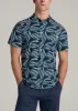 Coastal Perforated Tall Men's Polo Shirt in Navy and Aqua Palms sold by American Tall