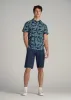 Coastal Perforated Tall Men's Polo Shirt in Navy and Aqua Palms sold by American Tall
