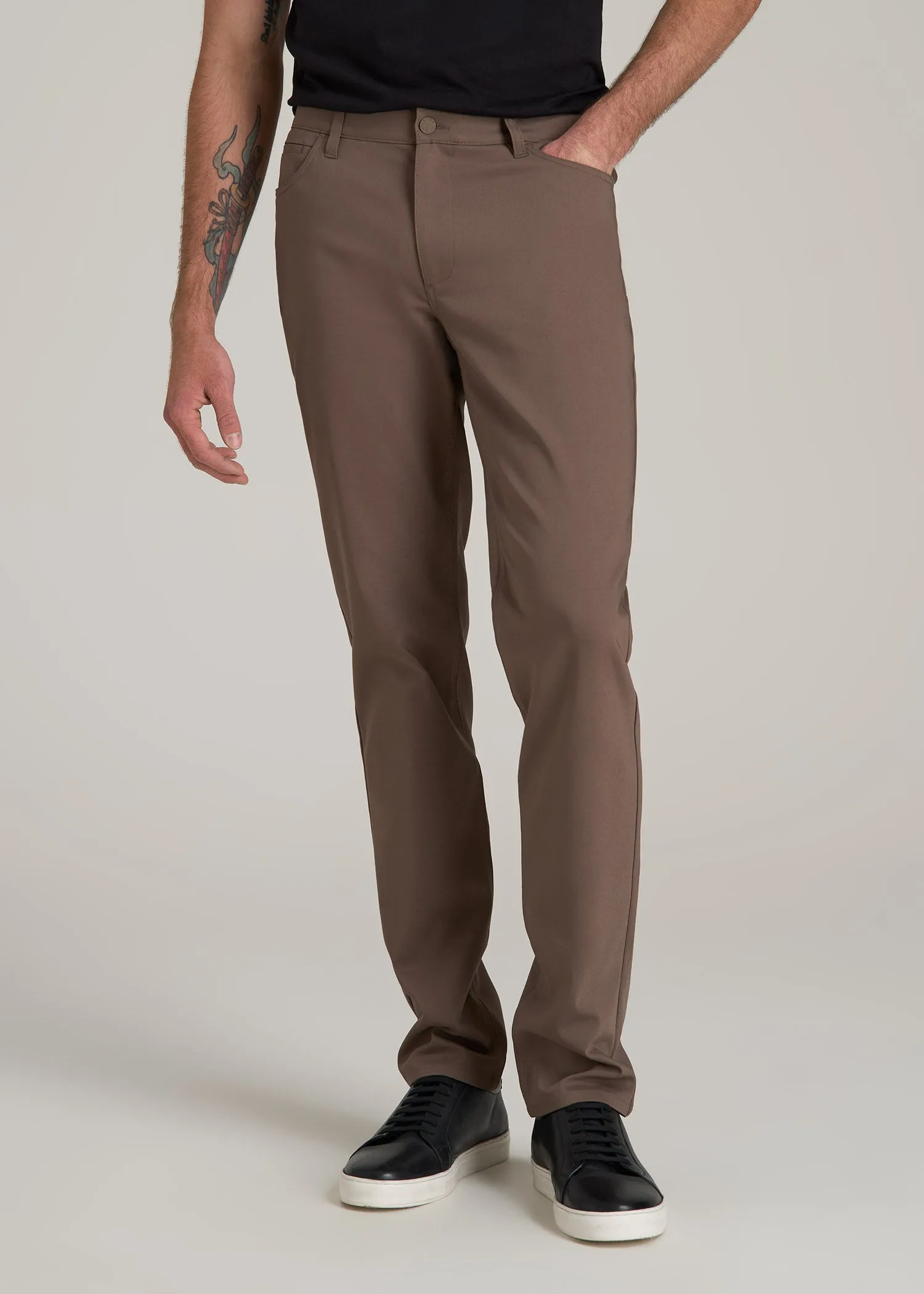 365 Stretch 5-Pocket TAPERED Pants for Tall Men in Washed Brown sold by American Tall