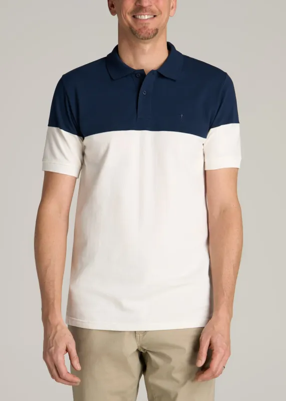 Classic Color-Block Tall Men's Polo Shirt in Marine Navy and Ecru sold by American Tall
