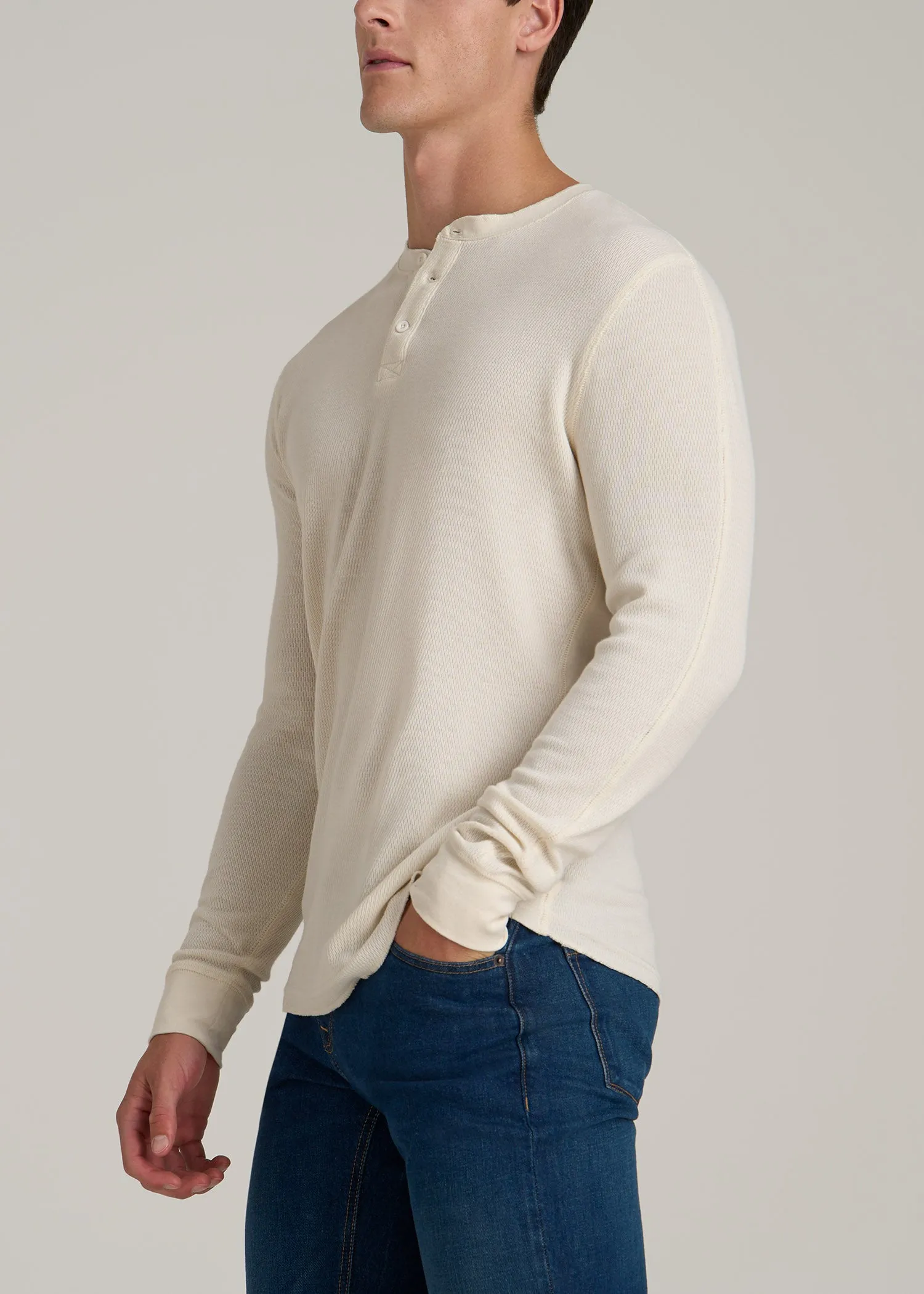 Double Honeycomb Thermal Long-Sleeve Henley Shirt for Tall Men in White Alyssum sold by American Tall product image thumbnail 3