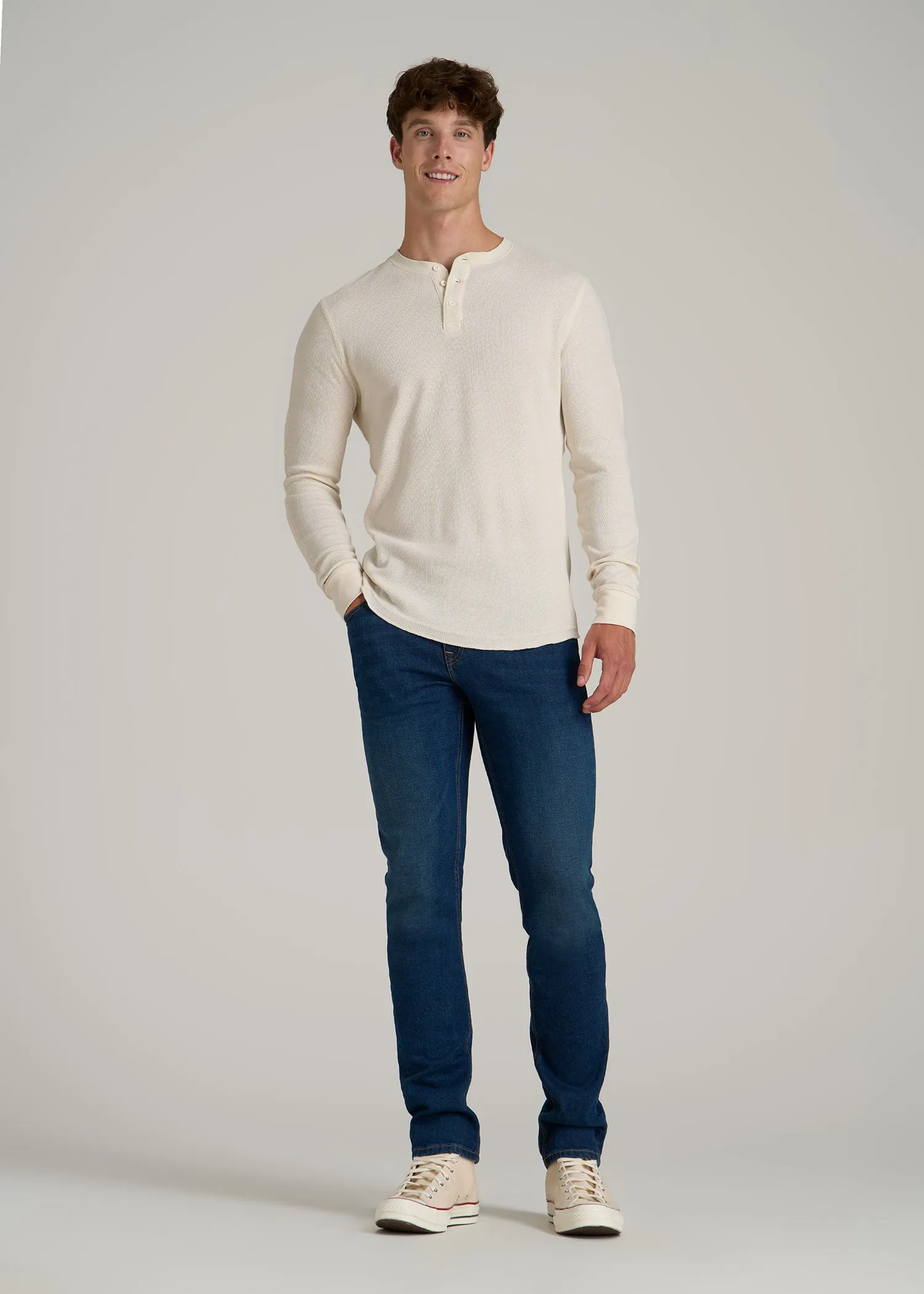 Double Honeycomb Thermal Long-Sleeve Henley Shirt for Tall Men in White Alyssum sold by American Tall product image thumbnail 4