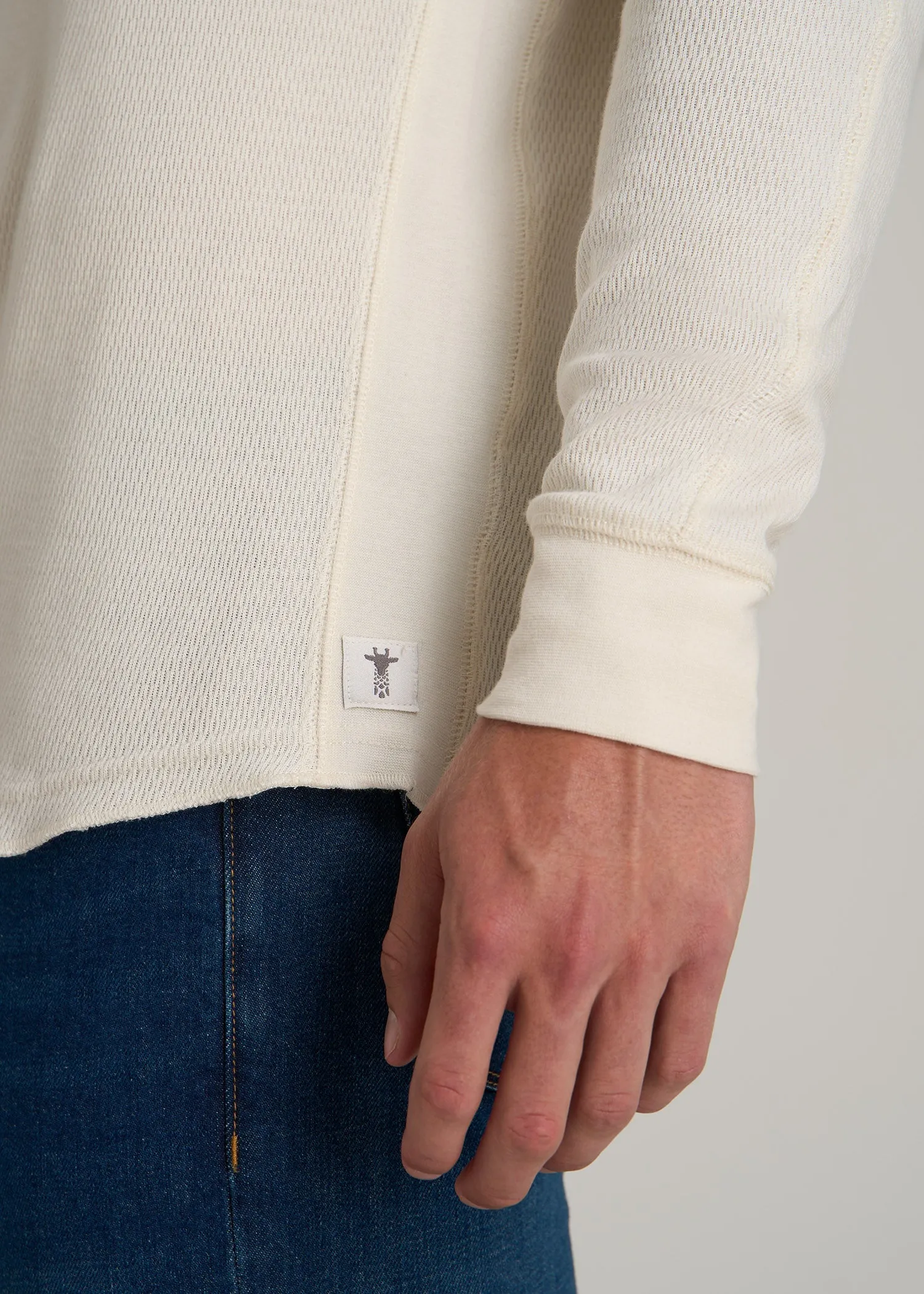 Double Honeycomb Thermal Long-Sleeve Henley Shirt for Tall Men in White Alyssum sold by American Tall product image thumbnail 2