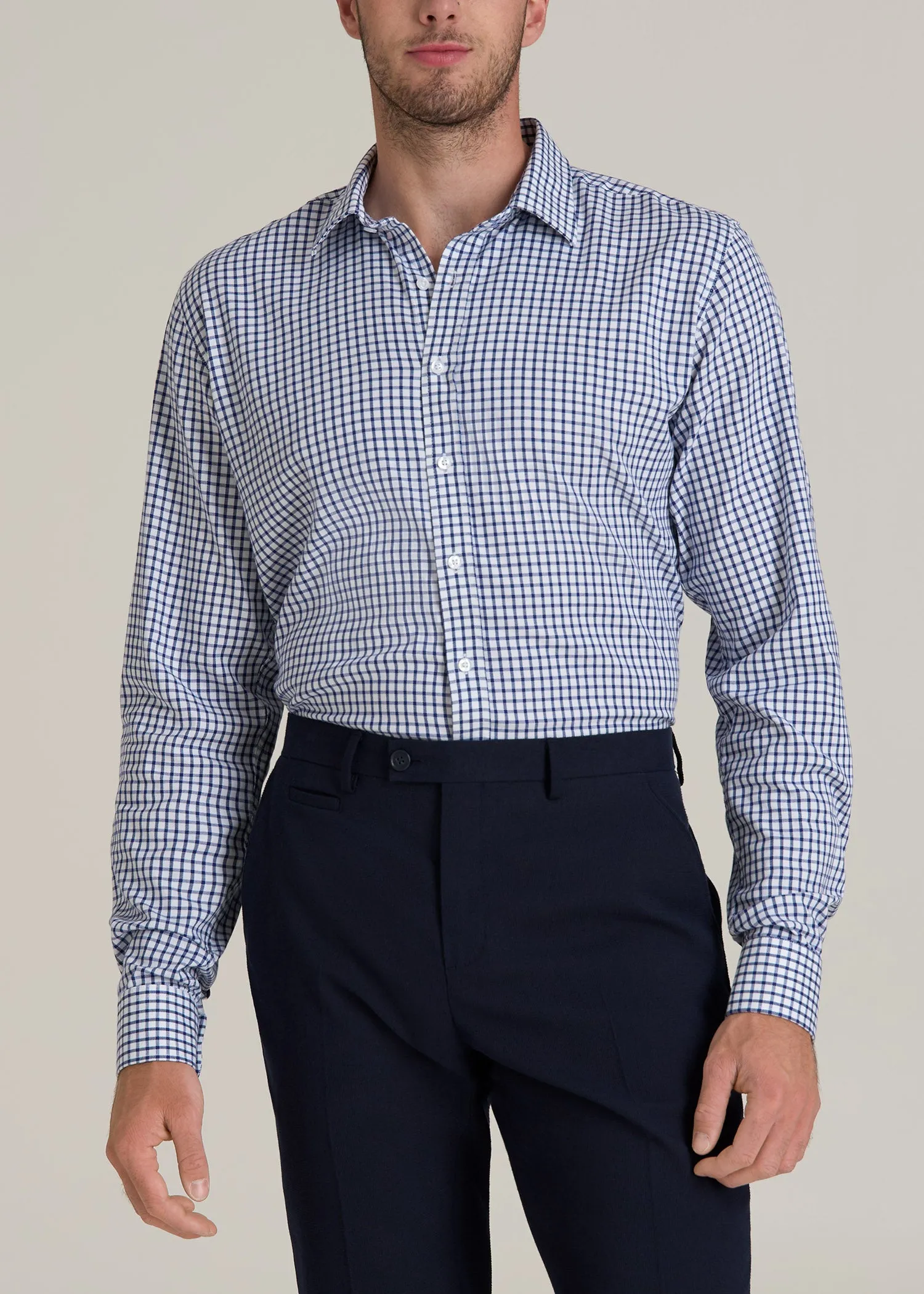 Oskar Button-Up Dress Shirt for Tall Men in Bright Blue Grid sold by American Tall