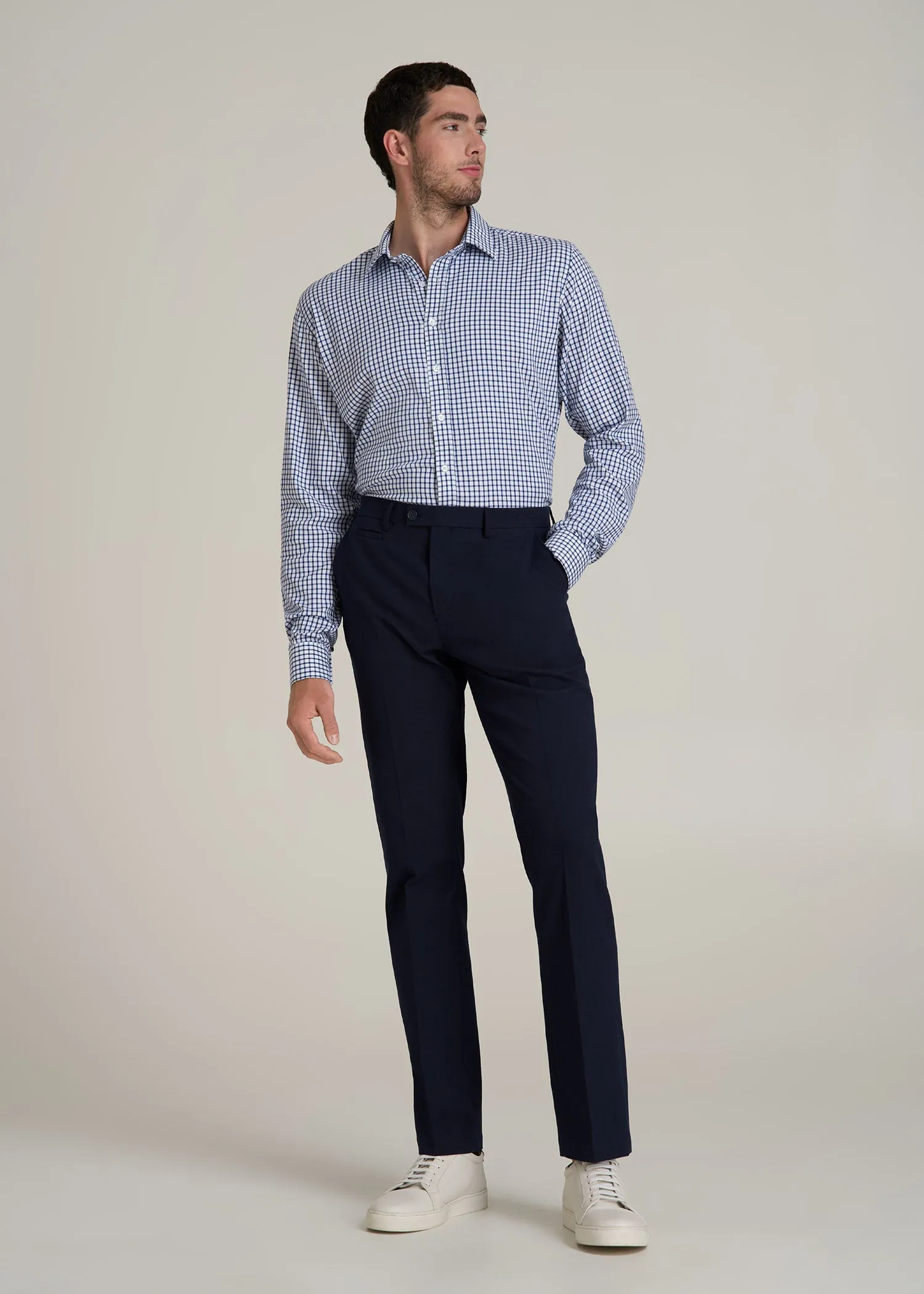 Oskar Button-Up Dress Shirt for Tall Men in Bright Blue Grid sold by American Tall product image thumbnail 4