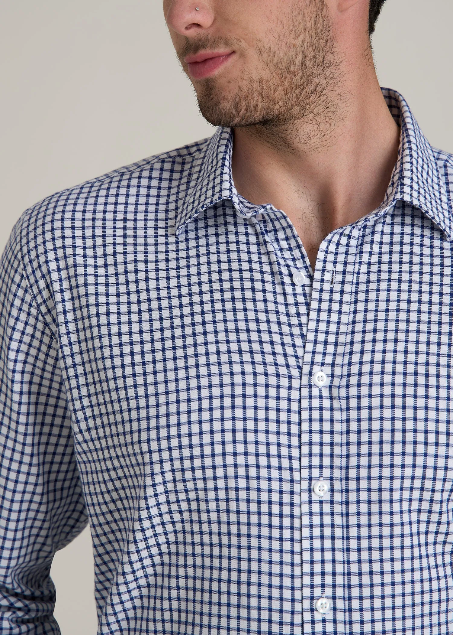 Oskar Button-Up Dress Shirt for Tall Men in Bright Blue Grid sold by American Tall product image thumbnail 2