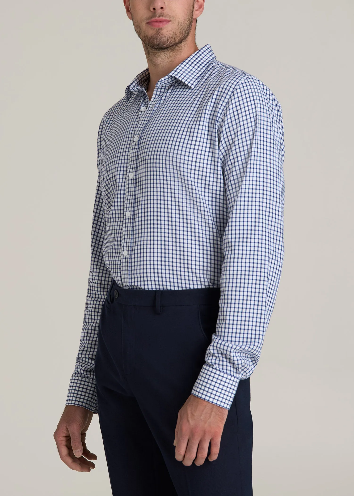 Oskar Button-Up Dress Shirt for Tall Men in Bright Blue Grid sold by American Tall product image thumbnail 3