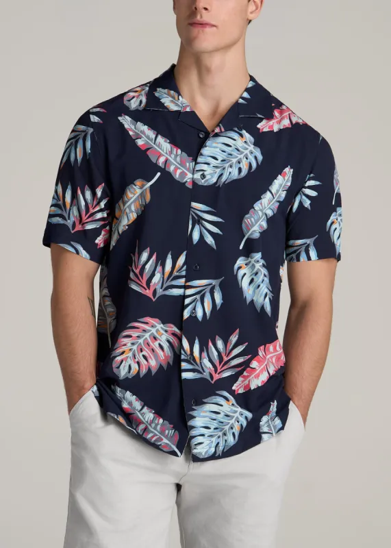 Short Sleeve Resort Shirt for Tall Men in Indigo Floral Print sold by American Tall