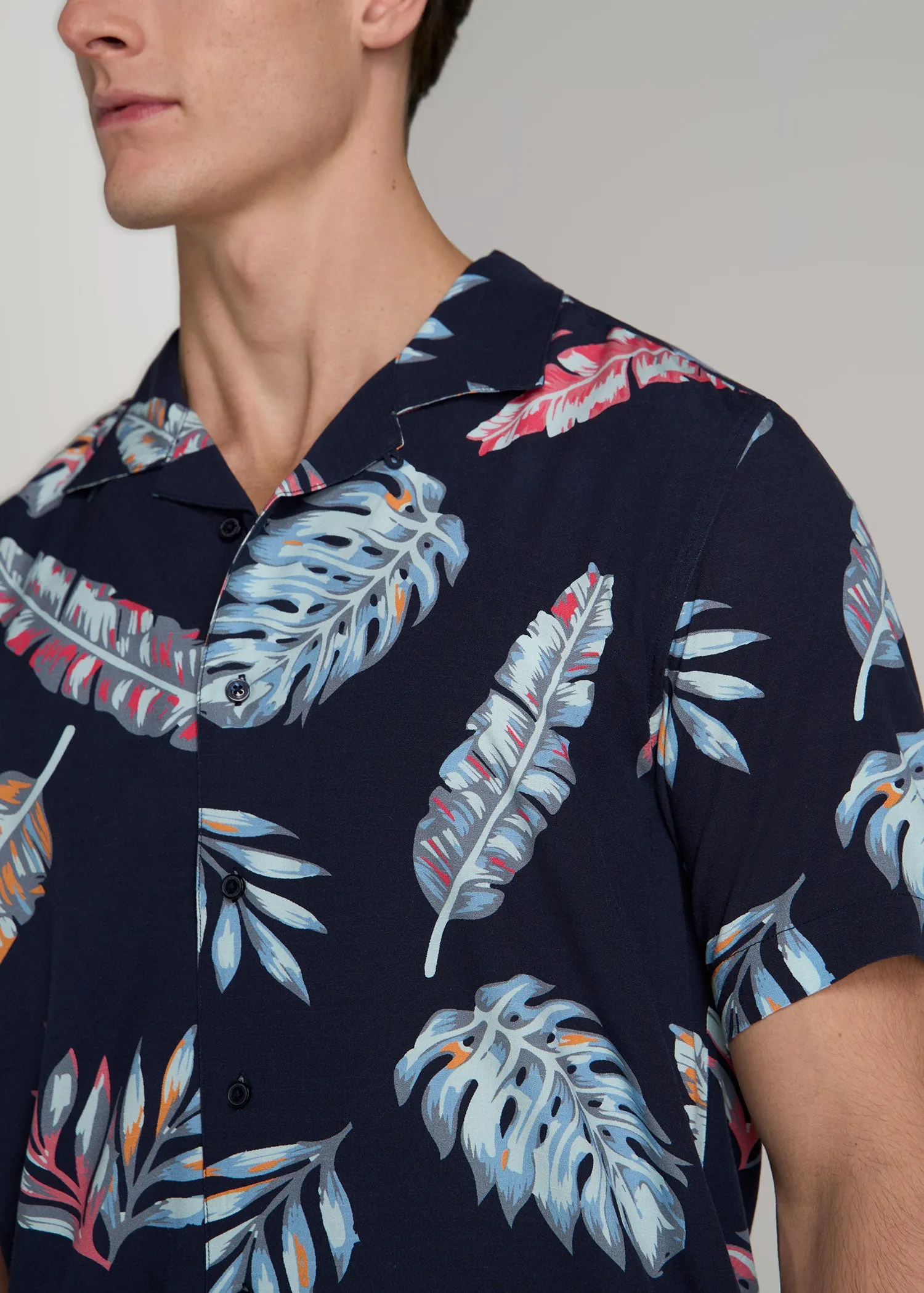 Short Sleeve Resort Shirt for Tall Men in Indigo Floral Print sold by American Tall product image thumbnail 2