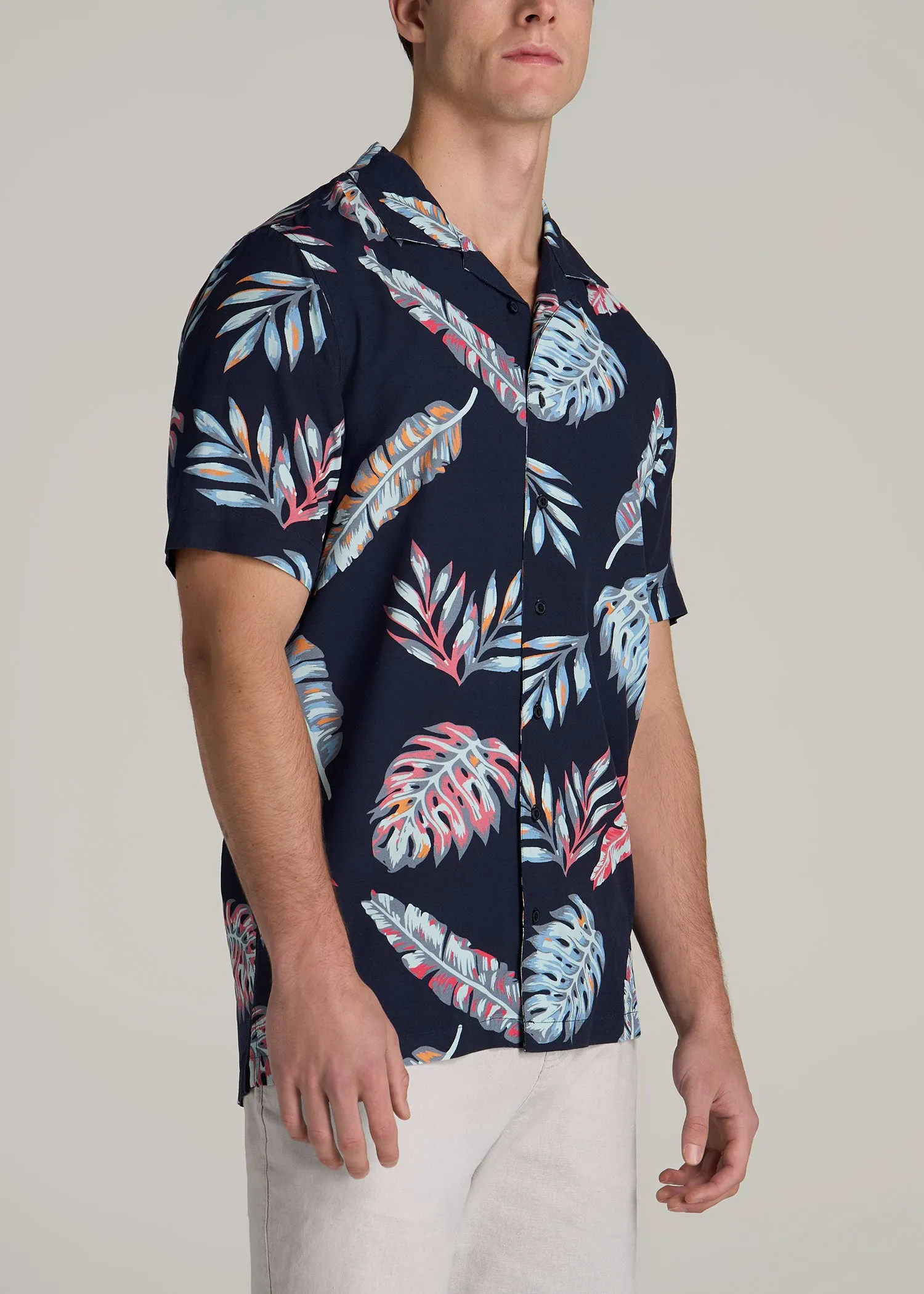 Short Sleeve Resort Shirt for Tall Men in Indigo Floral Print sold by American Tall product image thumbnail 3