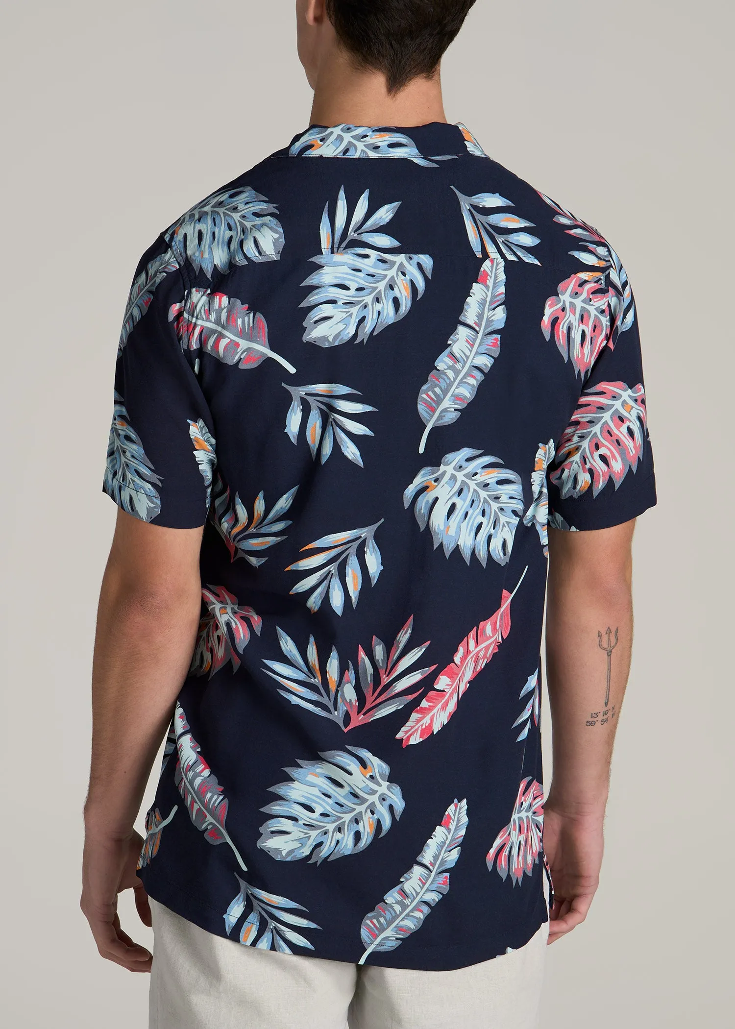 Short Sleeve Resort Shirt for Tall Men in Indigo Floral Print sold by American Tall product image thumbnail 5
