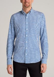 Traveler Stretch Dress Shirt for Tall Men in Blue Mini Floral sold by American Tall
