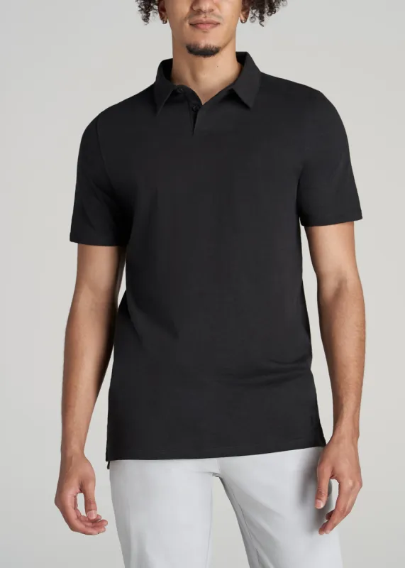 Slub Self Collar Polo Shirt for Tall Men in Black sold by American Tall