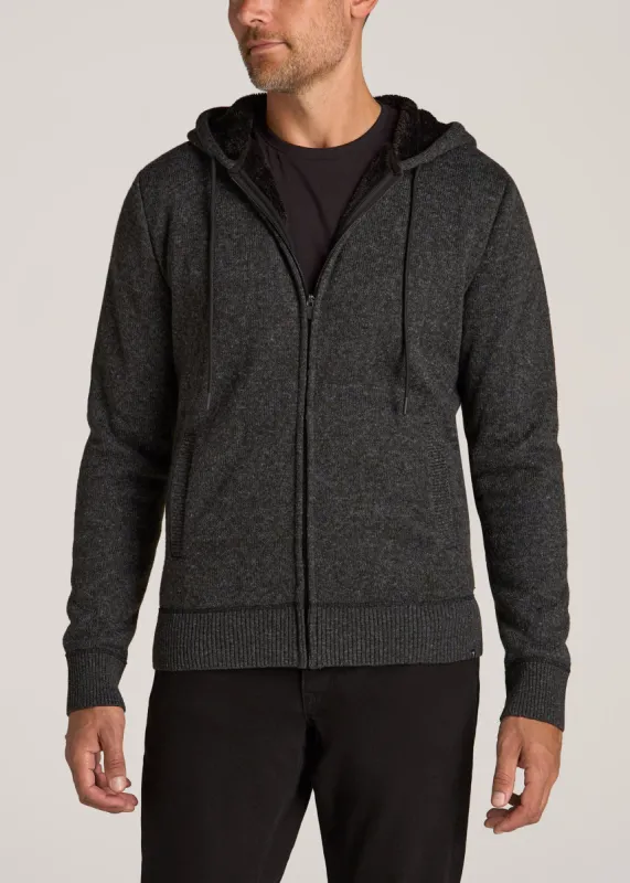 Hooded Sherpa Sweater for Tall Men in Charcoal Mix sold by American Tall