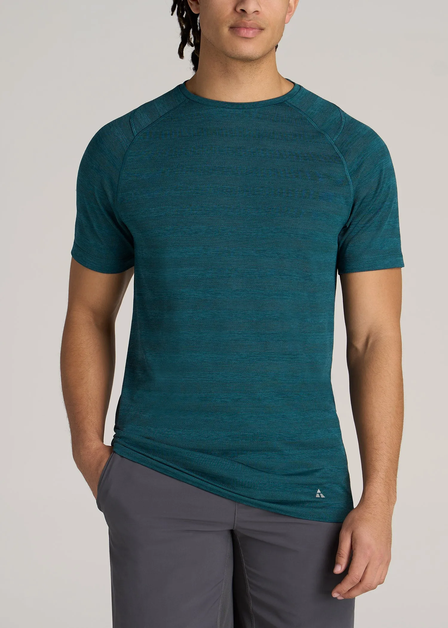 A.T. Performance MODERN-FIT Crewneck Raglan Short Sleeve T-Shirt for Tall Men in Teal Heather sold by American Tall
