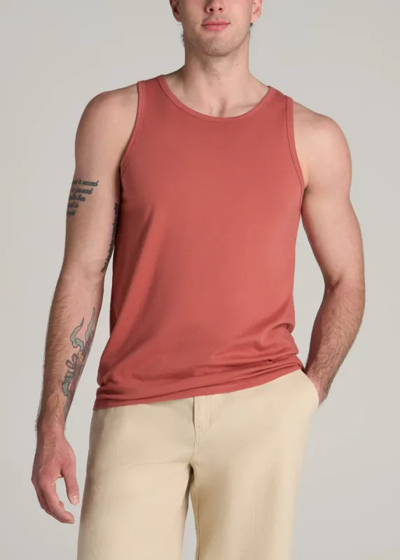The Essentials: Men's Tall SLIM-FIT Beach Tank Top in Persimmon sold by American Tall