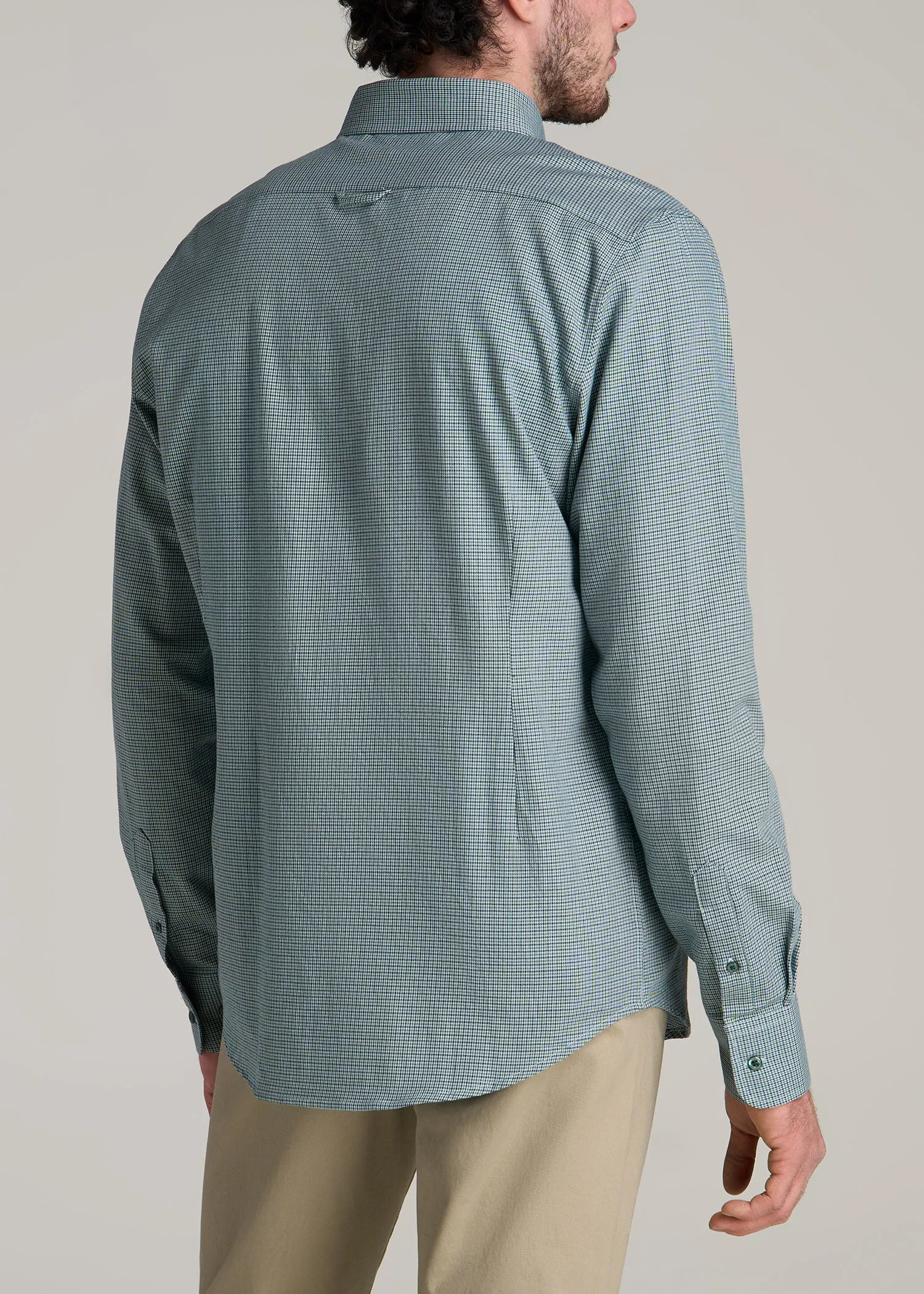 Soft-Wash Button-Up Shirt for Tall Men in Green and Navy Houndstooth sold by American Tall product image thumbnail 5