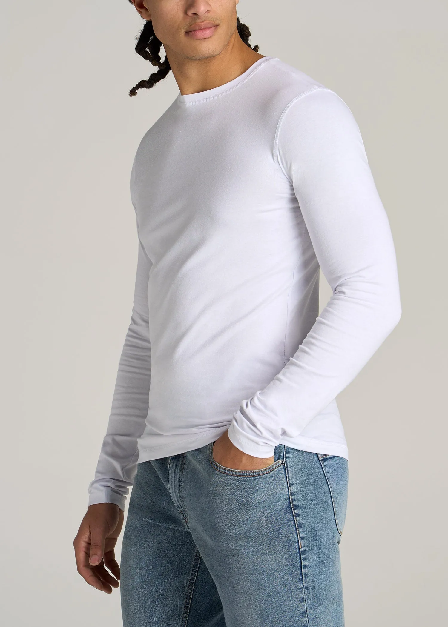 The Essential SLIM-FIT Long Sleeve Tee for Tall Men in White sold by American Tall product image thumbnail 3