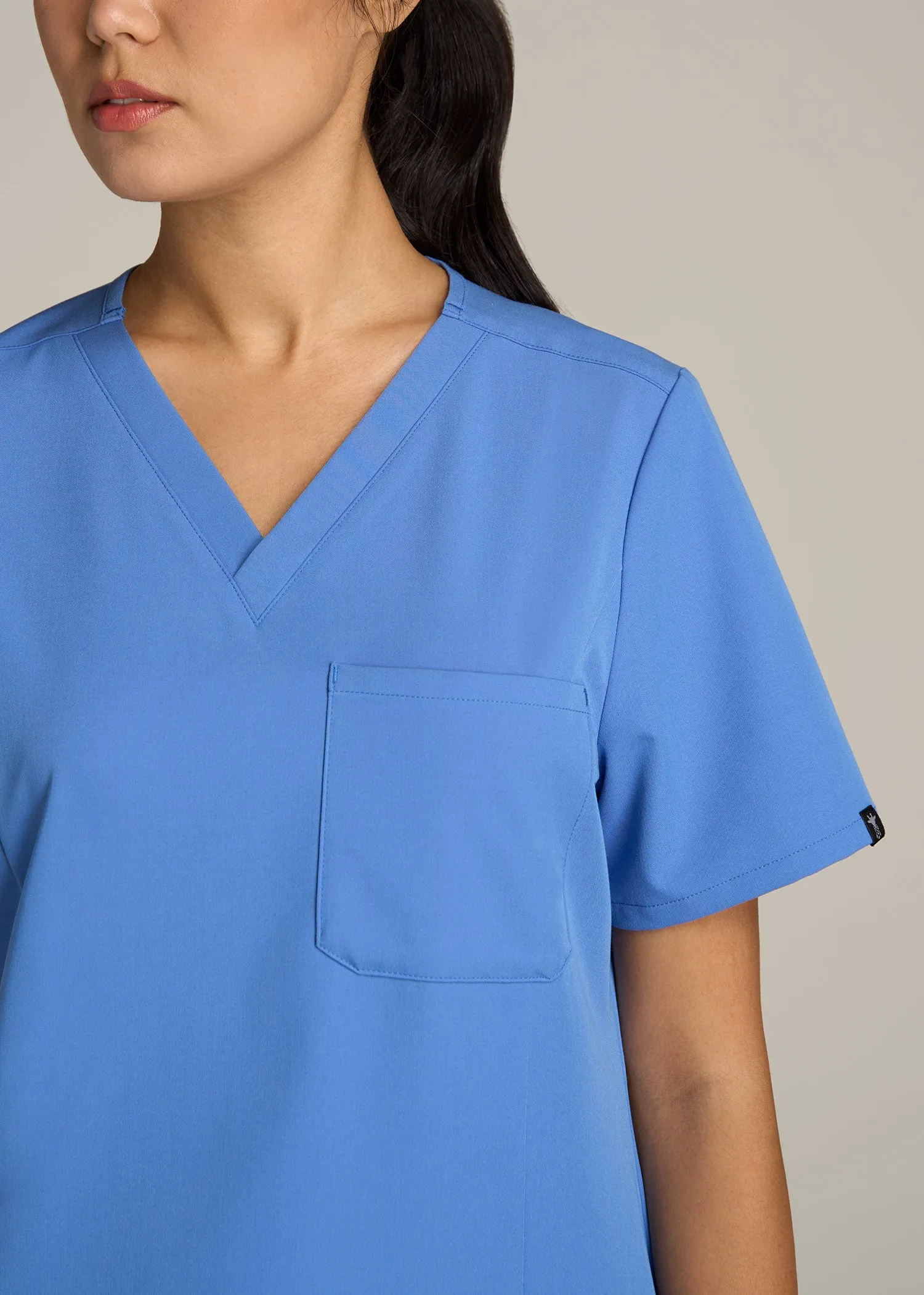 Short Sleeve V-Neck Scrub Top for Tall Women in Deep Sky Blue sold by American Tall product image thumbnail 2