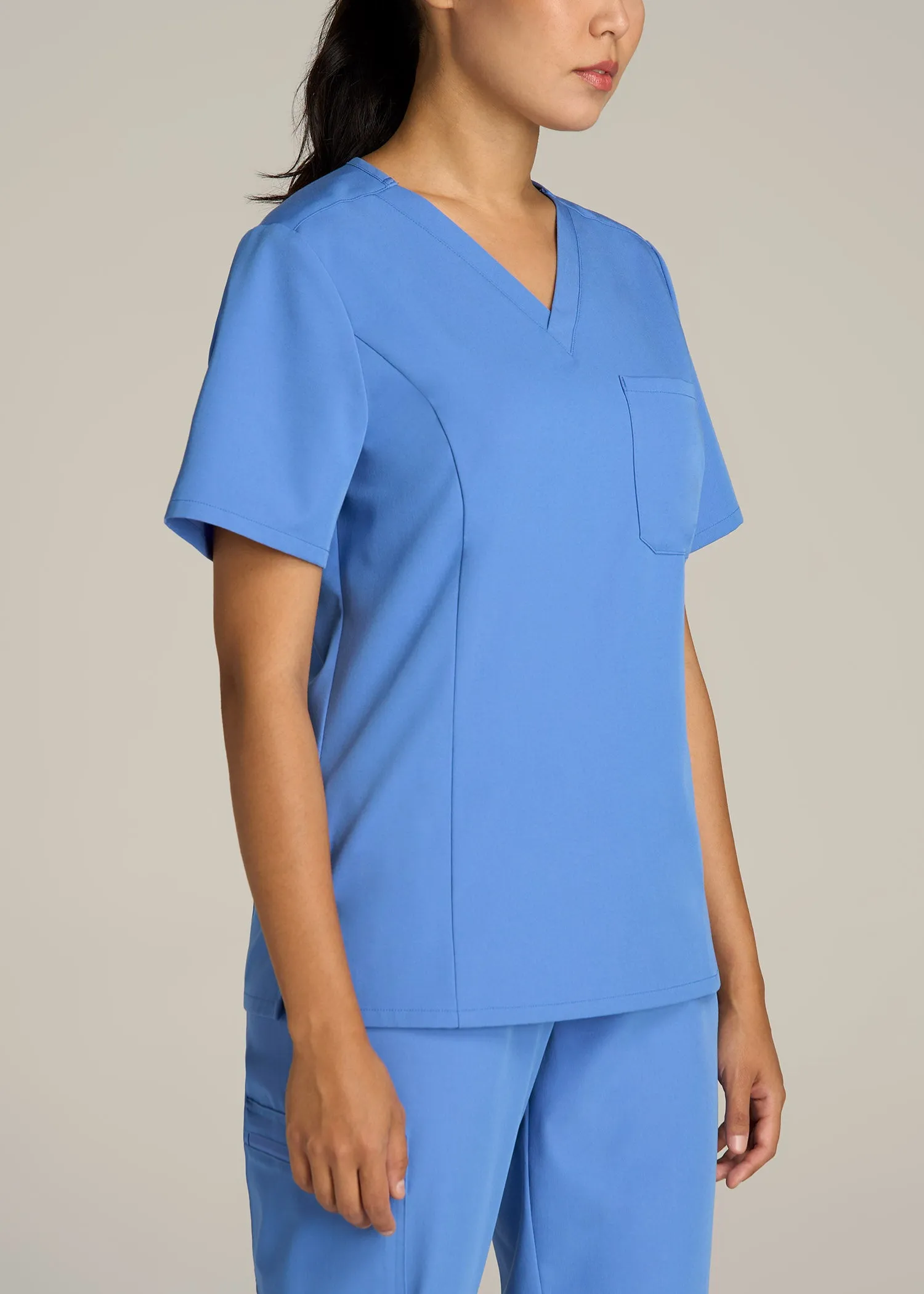 Short Sleeve V-Neck Scrub Top for Tall Women in Deep Sky Blue sold by American Tall product image thumbnail 3