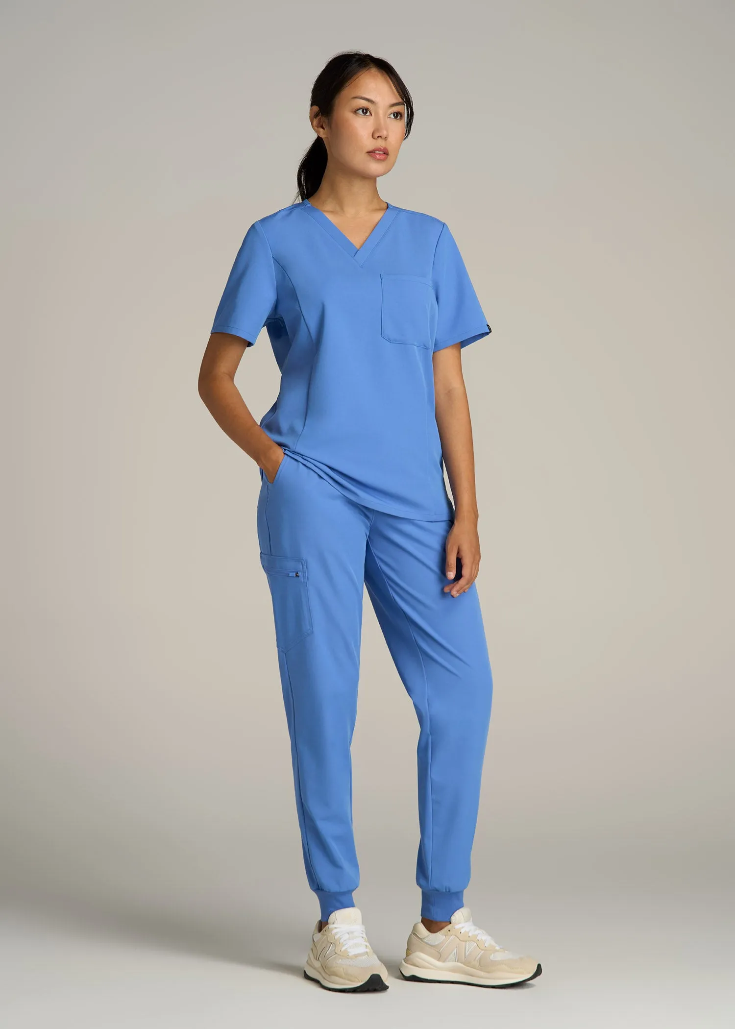 Short Sleeve V-Neck Scrub Top for Tall Women in Deep Sky Blue sold by American Tall product image thumbnail 4