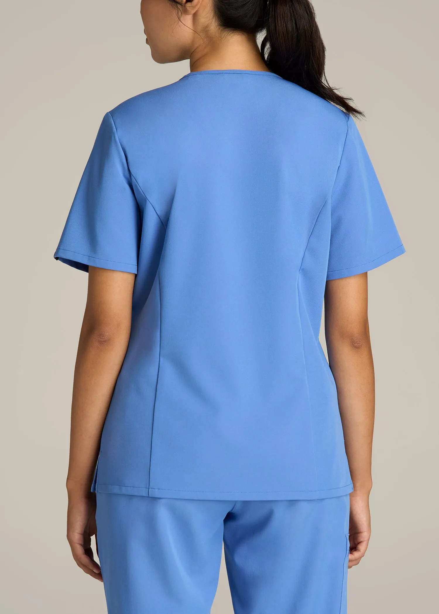 Short Sleeve V-Neck Scrub Top for Tall Women in Deep Sky Blue sold by American Tall product image thumbnail 5