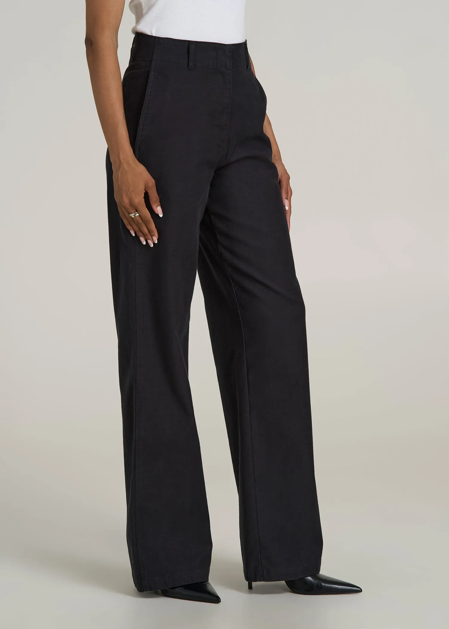 High-Rise Wide-Leg Flat-Front Chino Pants for Tall Women in Black sold by American Tall product image thumbnail 3