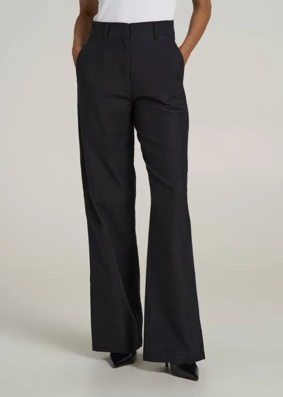 High-Rise Wide-Leg Flat-Front Chino Pants for Tall Women in Black sold by American Tall