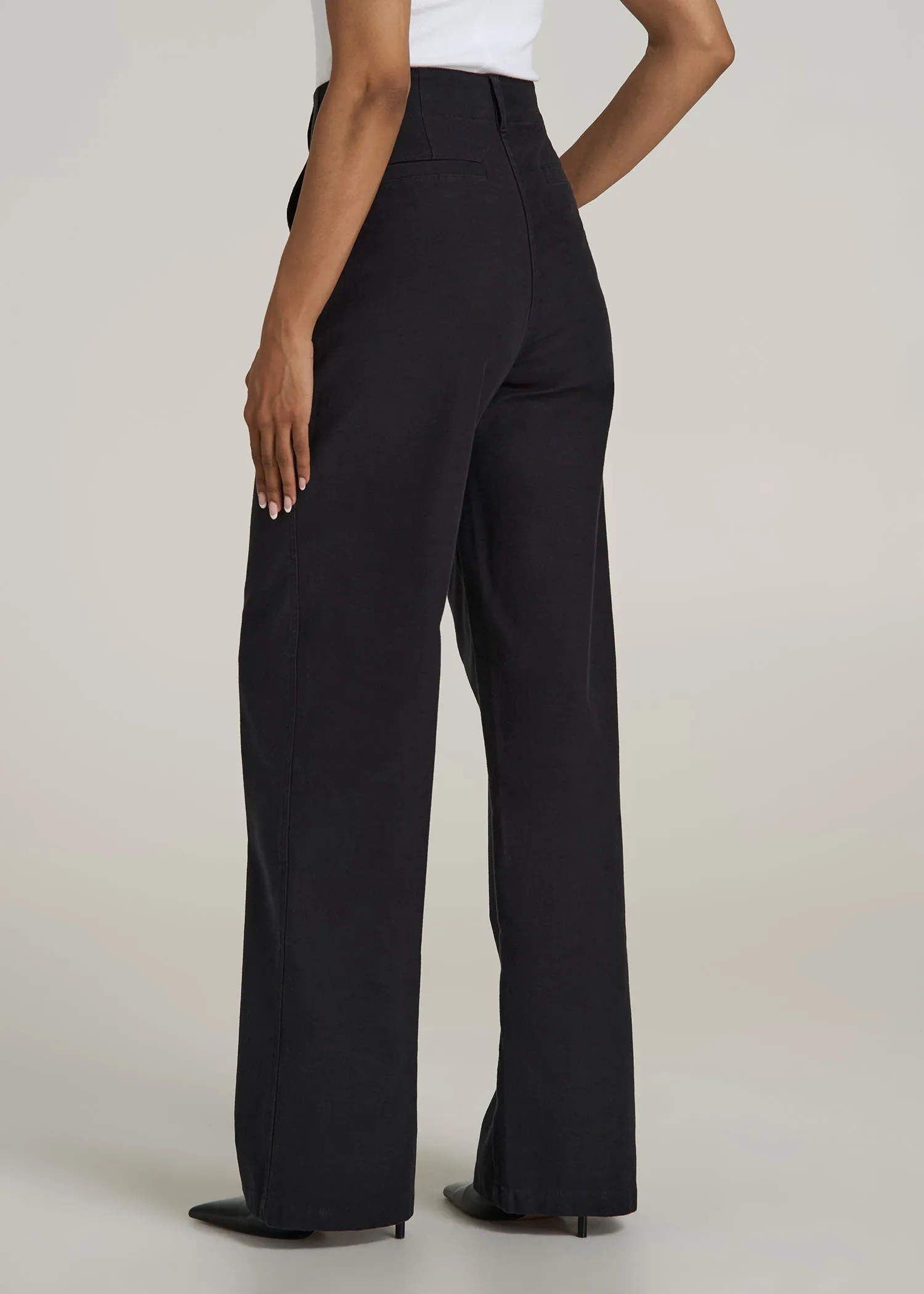 High-Rise Wide-Leg Flat-Front Chino Pants for Tall Women in Black sold by American Tall product image thumbnail 5
