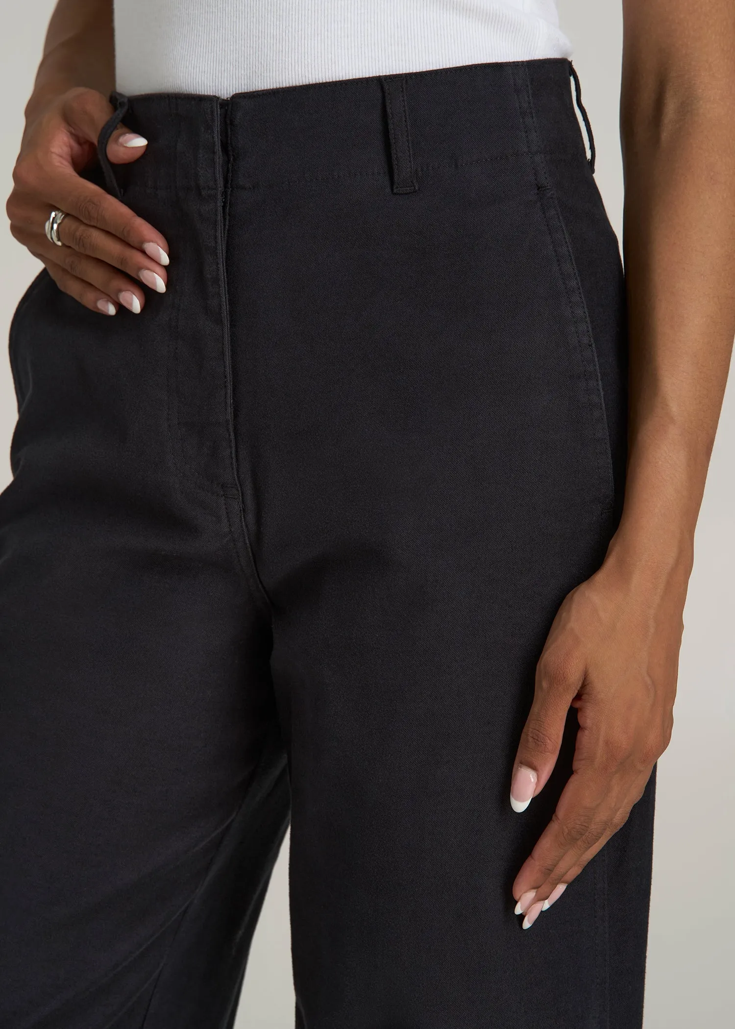 High-Rise Wide-Leg Flat-Front Chino Pants for Tall Women in Black sold by American Tall product image thumbnail 2