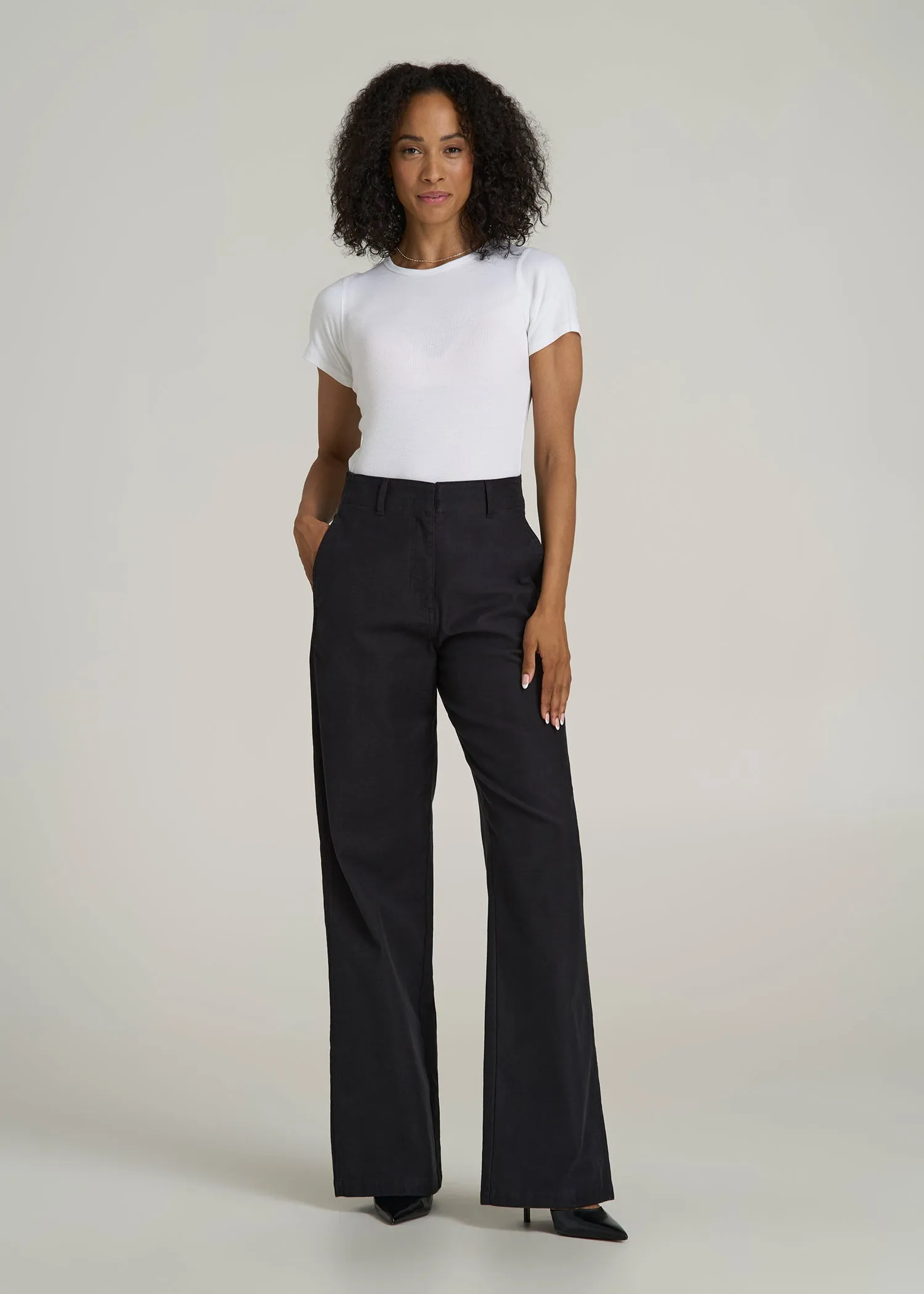 High-Rise Wide-Leg Flat-Front Chino Pants for Tall Women in Black sold by American Tall product image thumbnail 4
