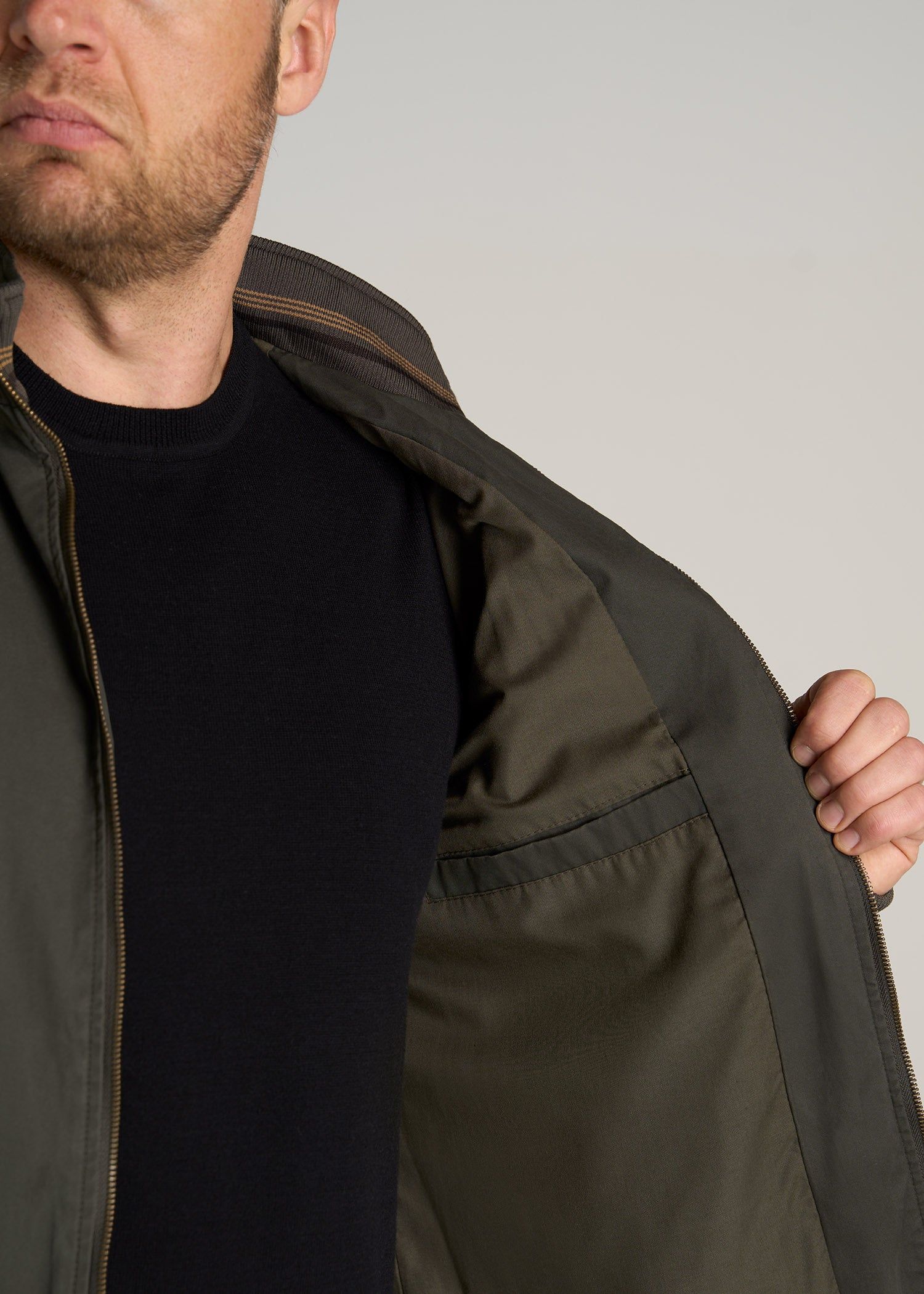 LJ&S Cotton Bomber Jackets for Tall Men in Olive Green sold by American Tall product image thumbnail 5