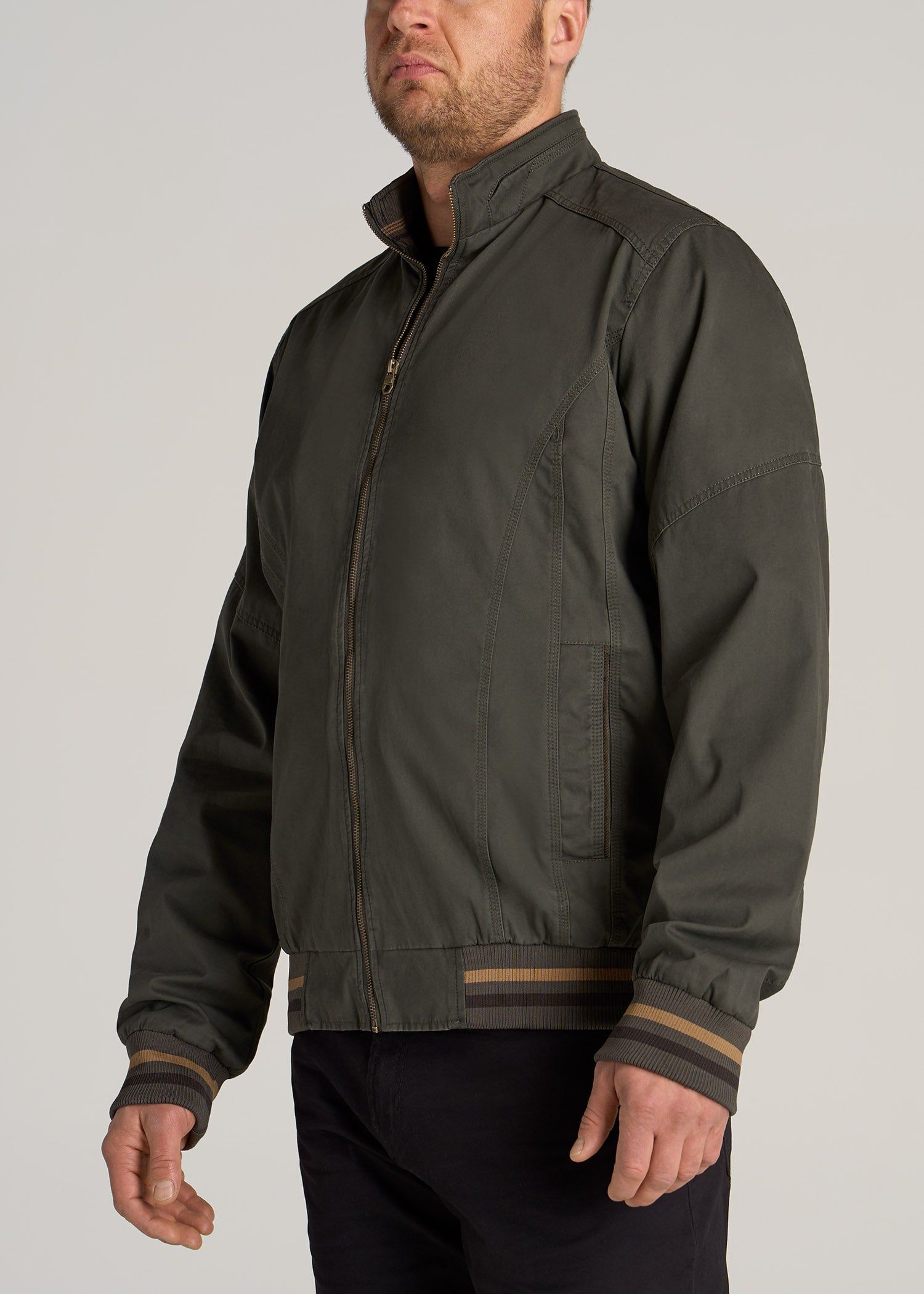 LJ&S Cotton Bomber Jackets for Tall Men in Olive Green sold by American Tall product image thumbnail 3