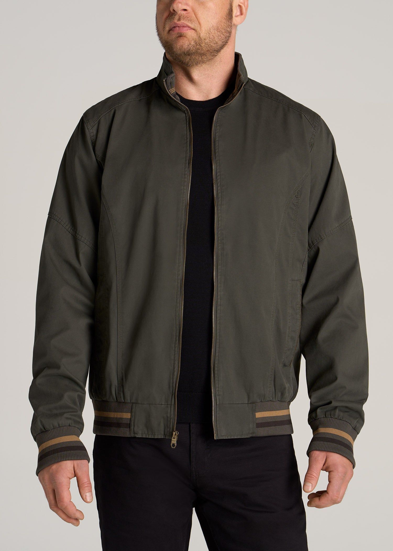 LJ&S Cotton Bomber Jackets for Tall Men in Olive Green sold by American Tall